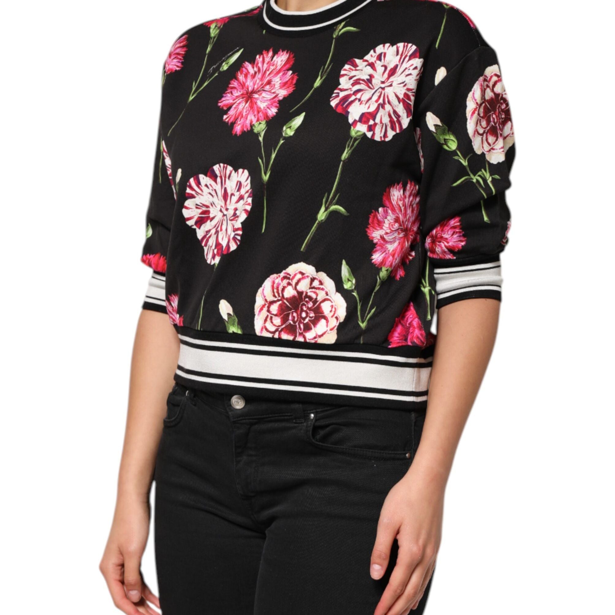 Dolce & Gabbana Black Floral Print Cotton Short Sleeves Top