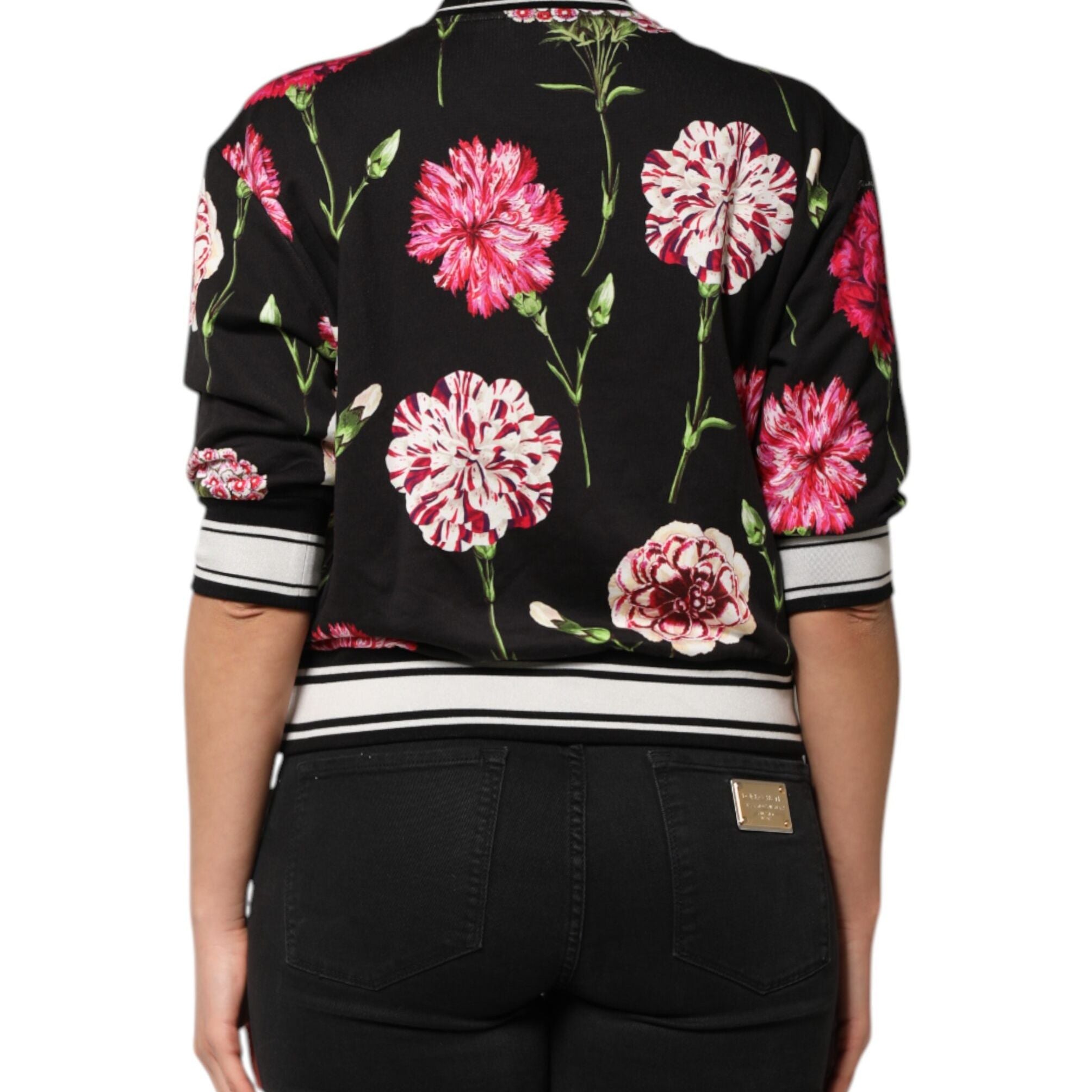 Dolce & Gabbana Black Floral Print Cotton Short Sleeves Top