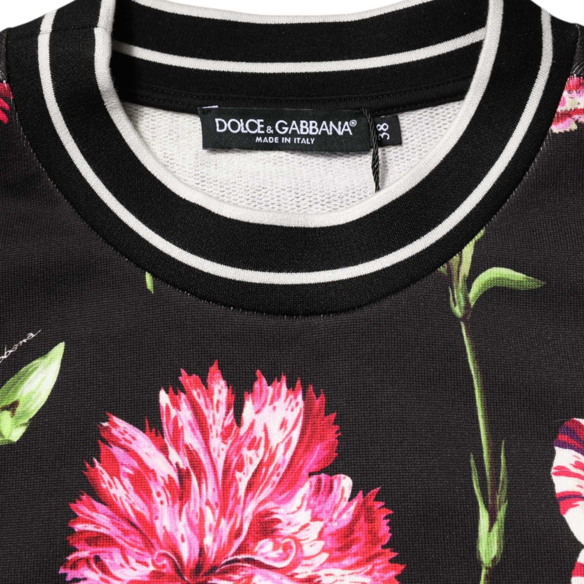 Dolce & Gabbana Black Floral Print Cotton Short Sleeves Top