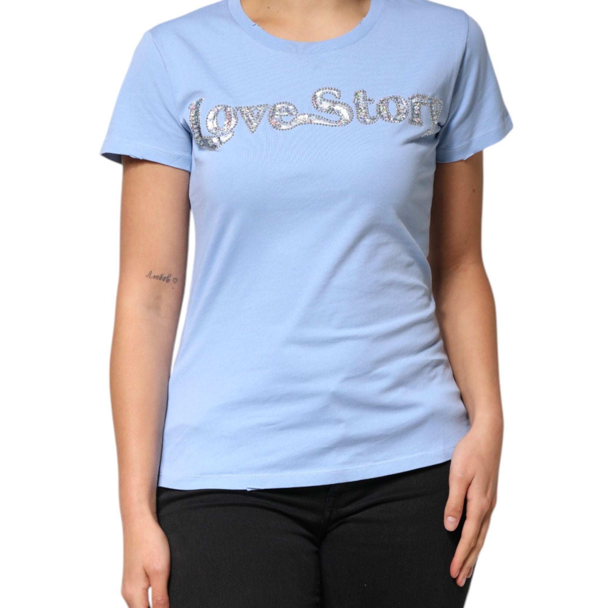 PINKO Blue Love Story Sequined Embellished Short Sleeves T-shirt