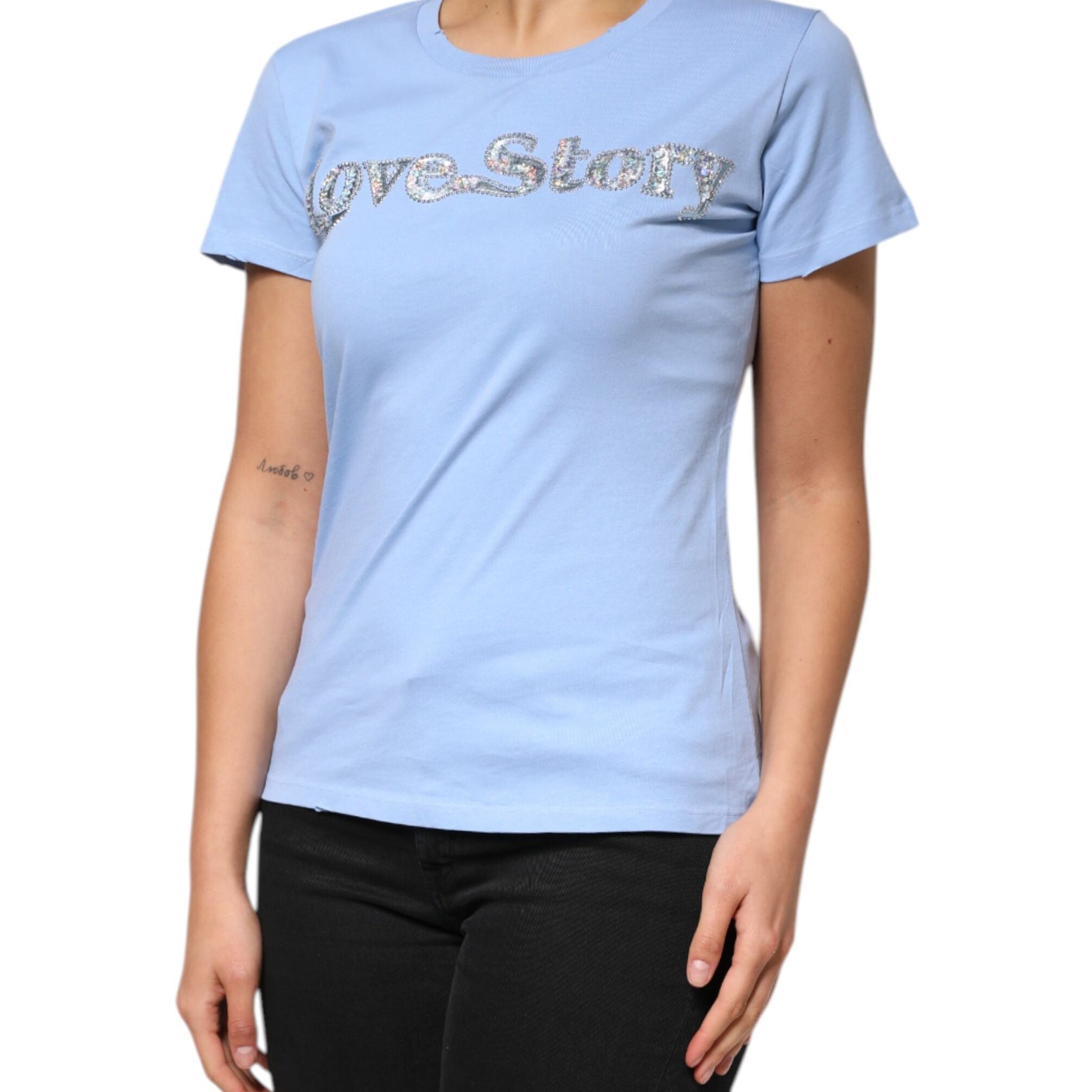 PINKO Blue Love Story Sequined Embellished Short Sleeves T-shirt