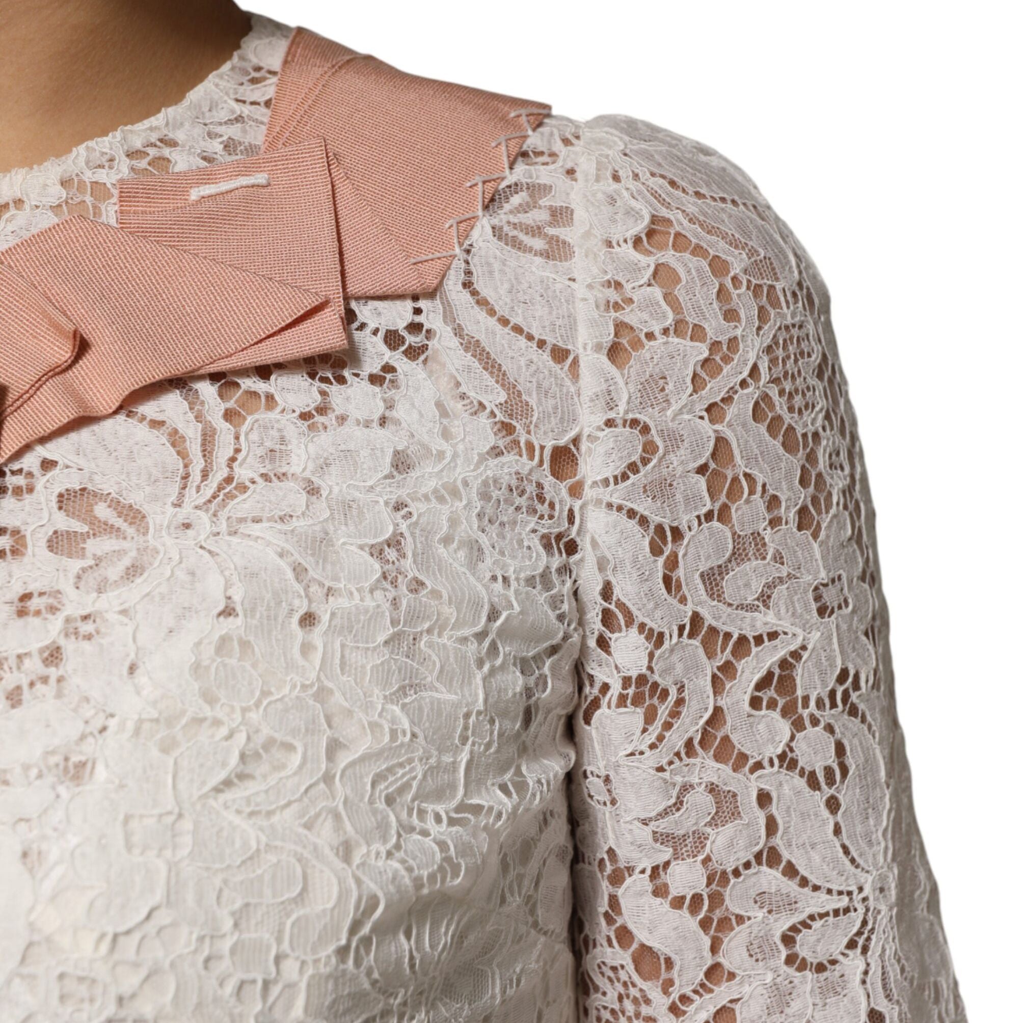 Dolce & Gabbana White Floral Lace Short Sleeves Blouse Top