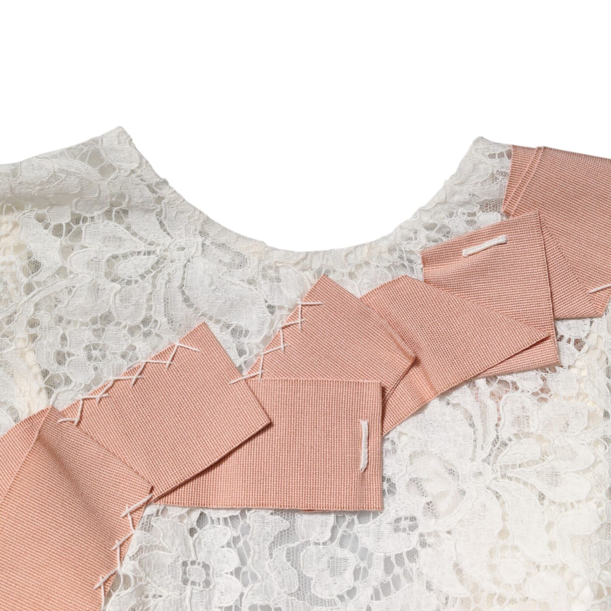 Dolce & Gabbana White Floral Lace Short Sleeves Blouse Top