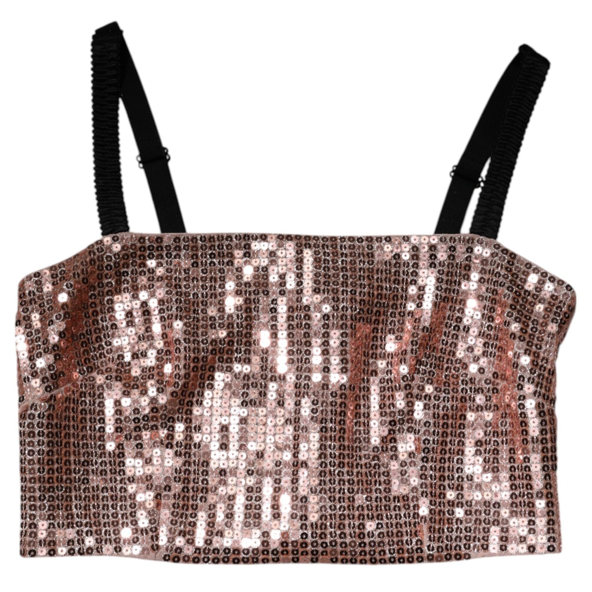 Dolce & Gabbana Pink Sequined Nylon Sleeveless Cropped Top