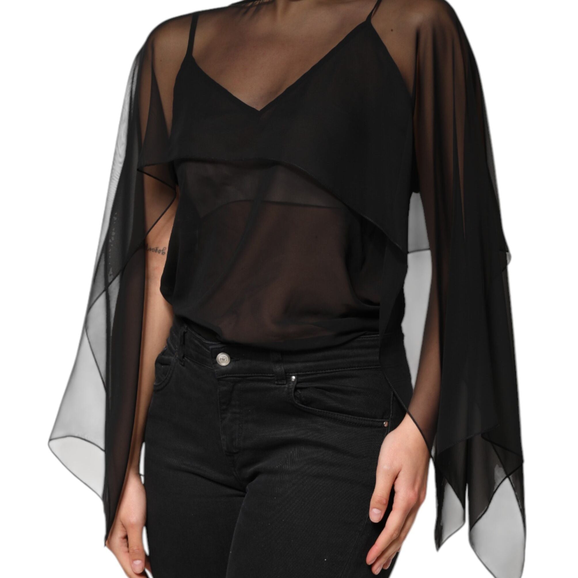 Dolce & Gabbana Black See Through Silk Chiffon Lace Blouse Top