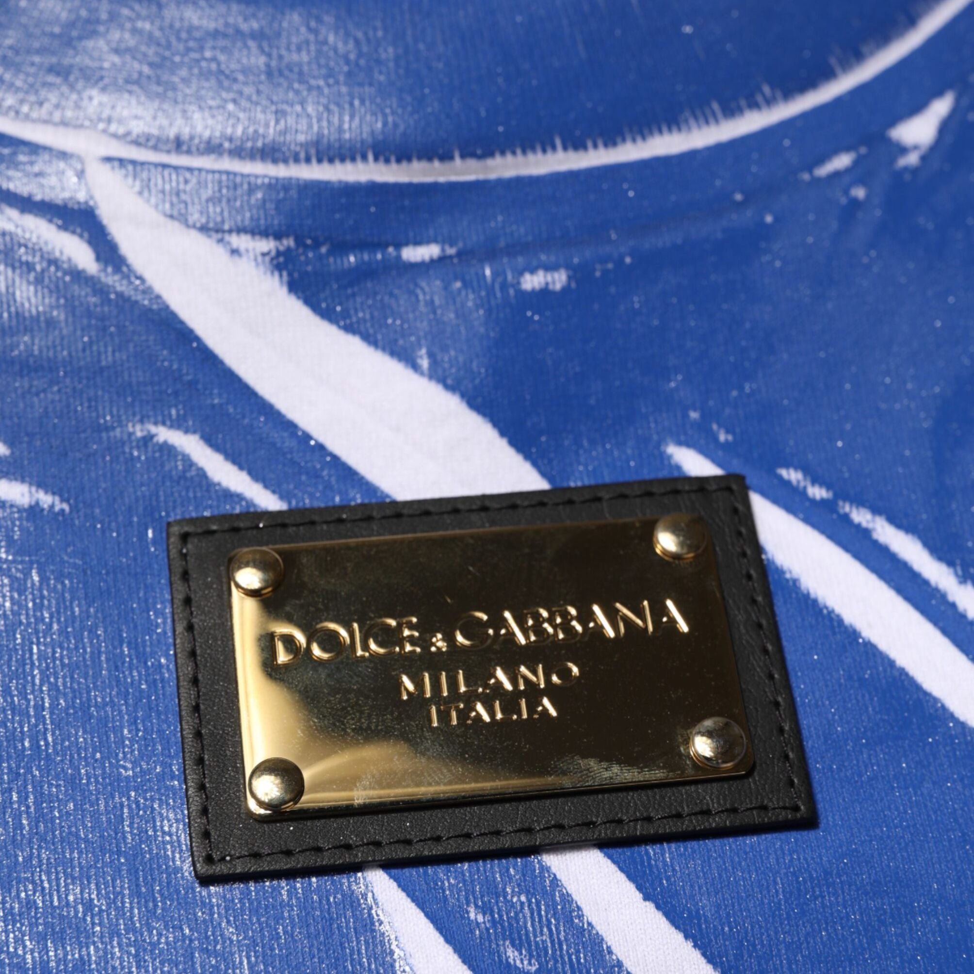 Dolce & Gabbana Blue White Cotton Logo Plaque Women Tank Top
