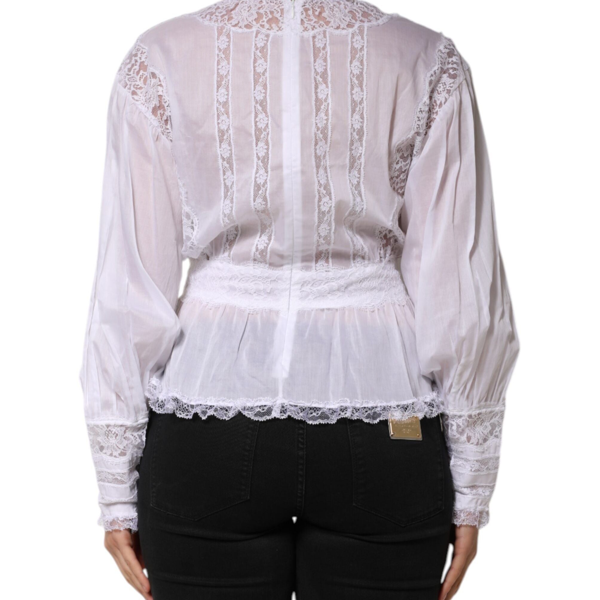 Dolce & Gabbana White Cotton Floral Lace Long Sleeves Top