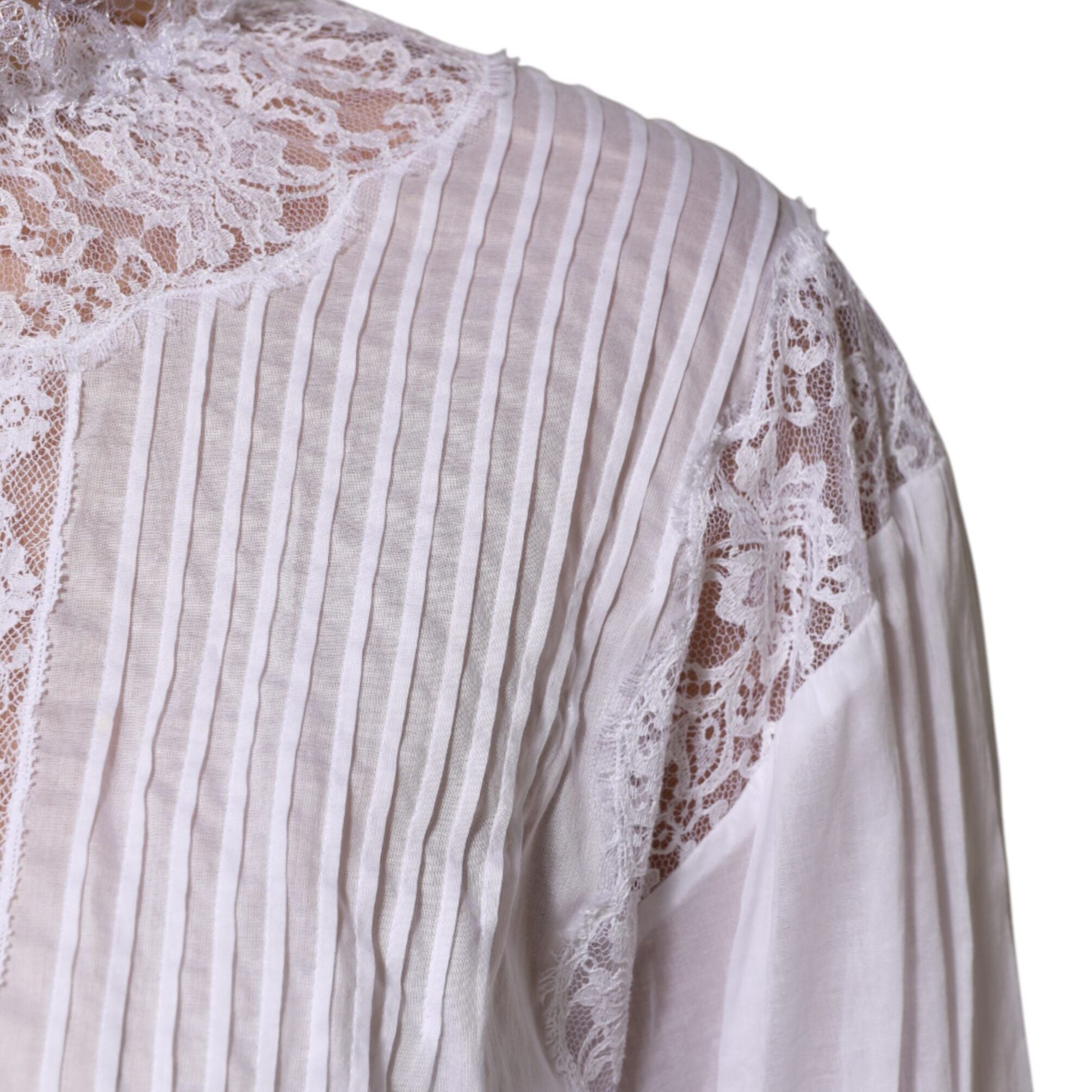 Dolce & Gabbana White Cotton Floral Lace Long Sleeves Top