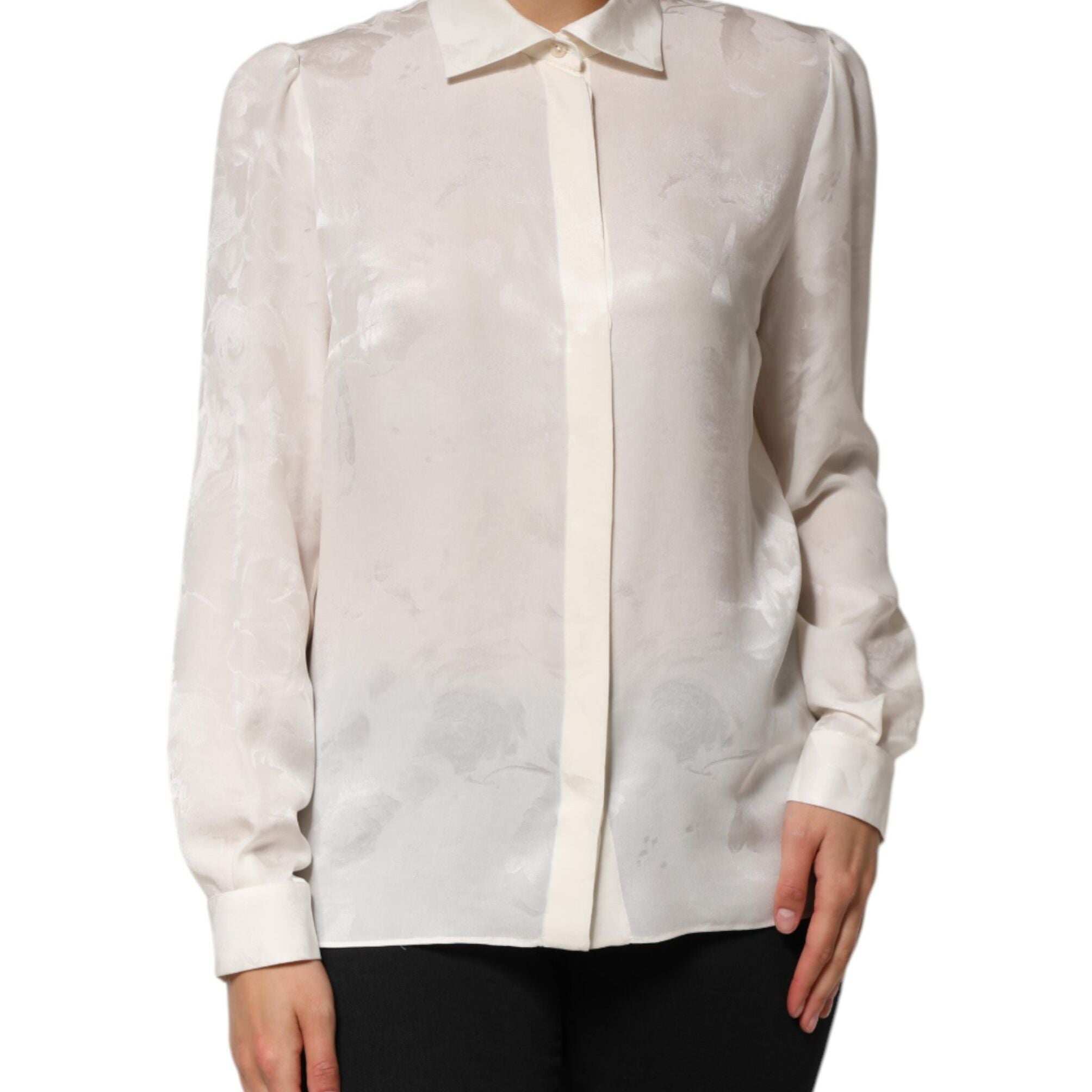 Dolce & Gabbana White Silk Long Sleeves Collared Shirt Top