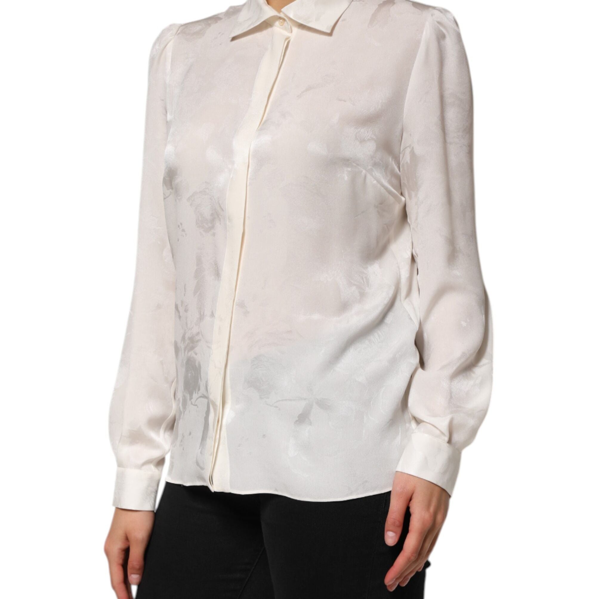 Dolce & Gabbana White Silk Long Sleeves Collared Shirt Top