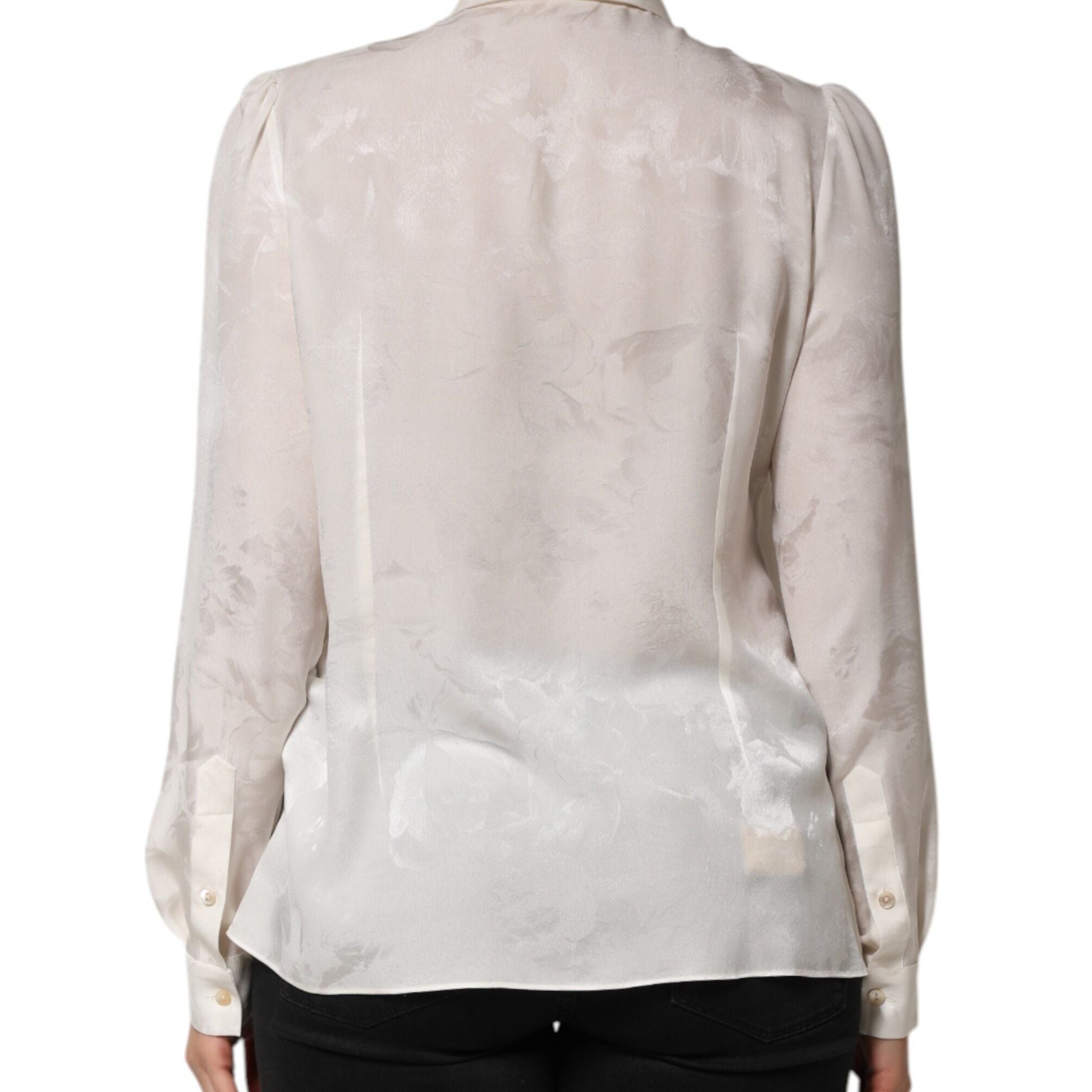 Dolce & Gabbana White Silk Long Sleeves Collared Shirt Top