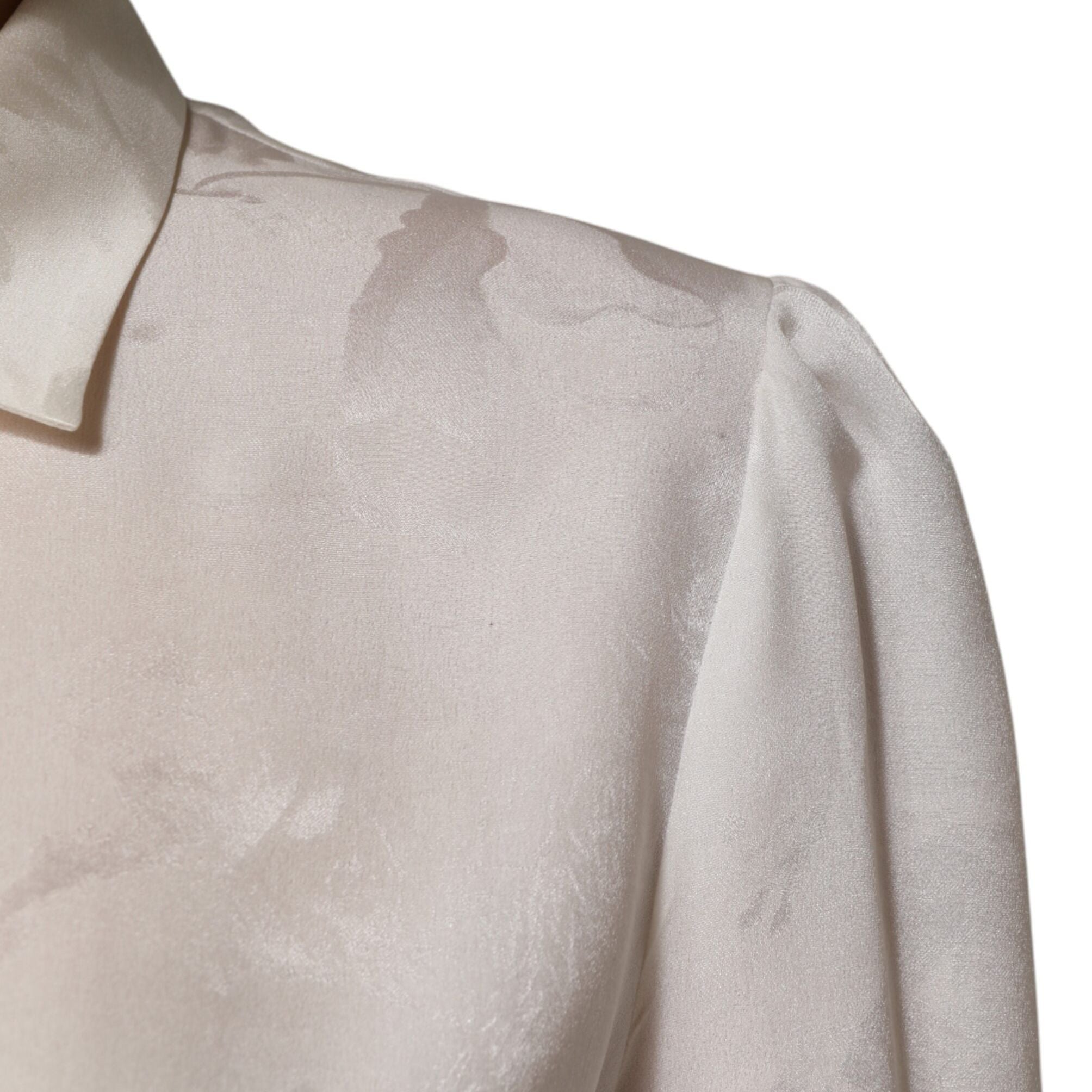 Dolce & Gabbana White Silk Long Sleeves Collared Shirt Top