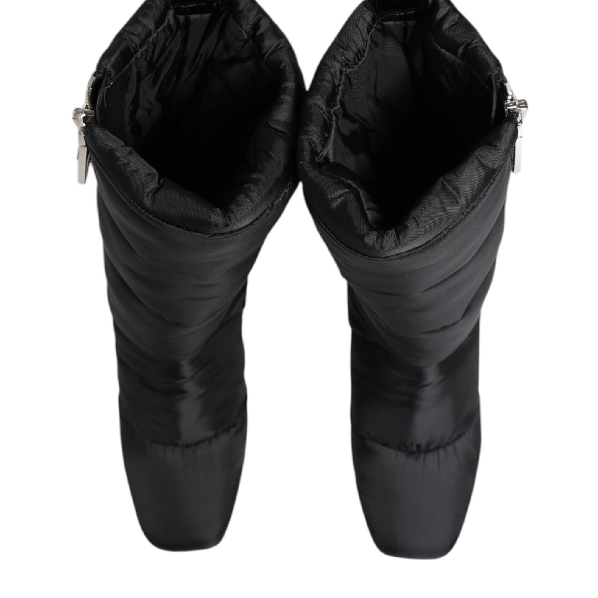 Dolce & Gabbana Black Padded Mid Calf Logo Heel Boots Shoes