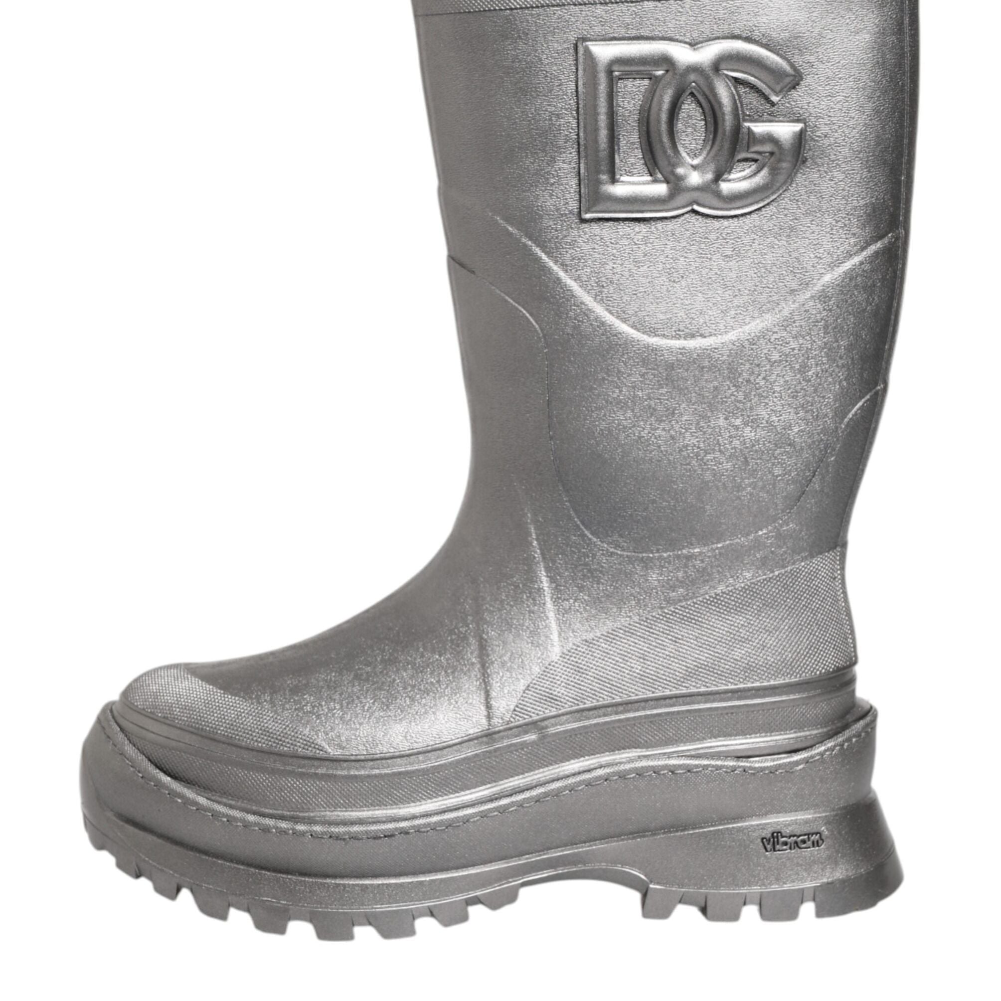 Dolce & Gabbana Metallic Silver Pull On Rain Boots Shoes