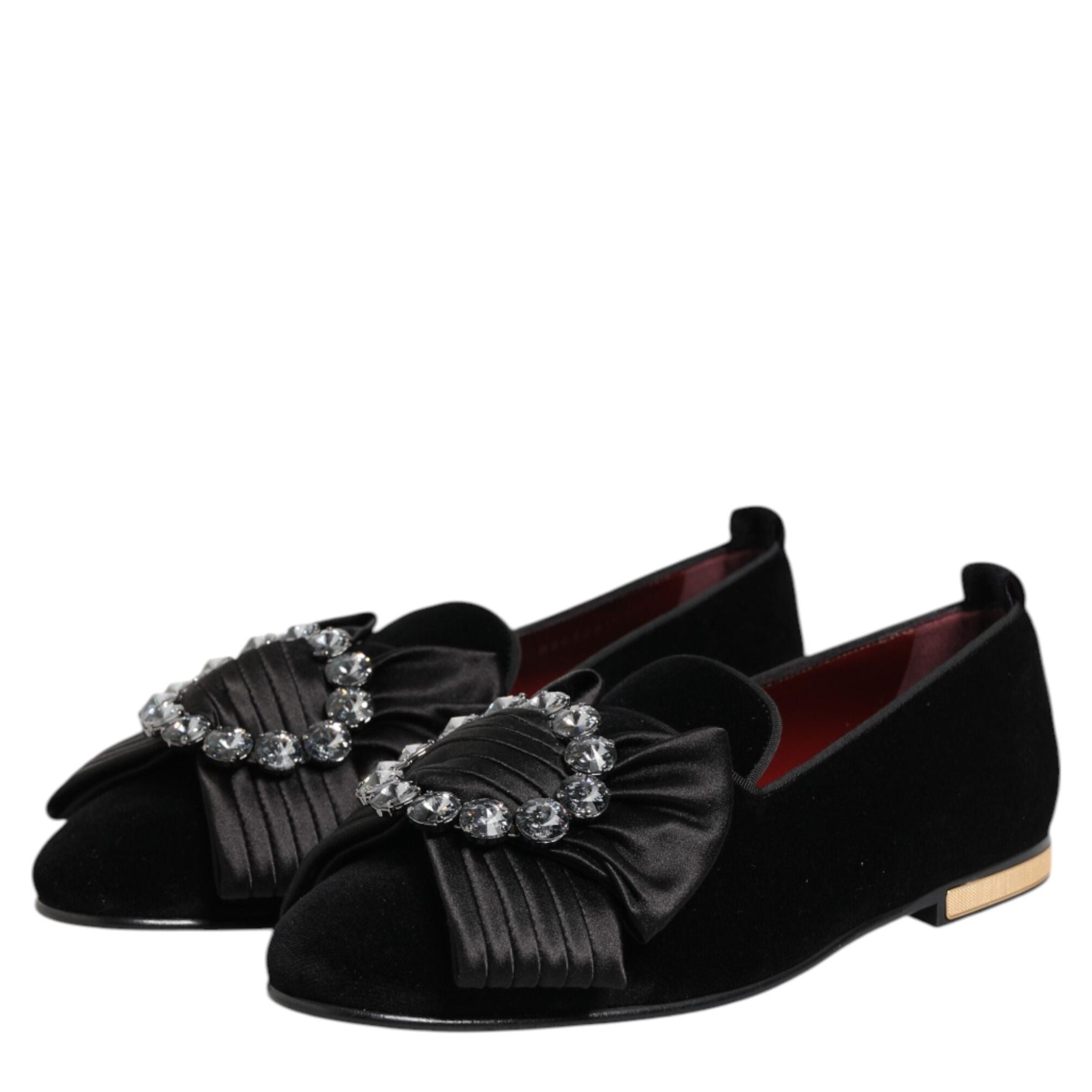 Dolce & Gabbana Black VATICANO Crystal Ribbon Slip On Shoes