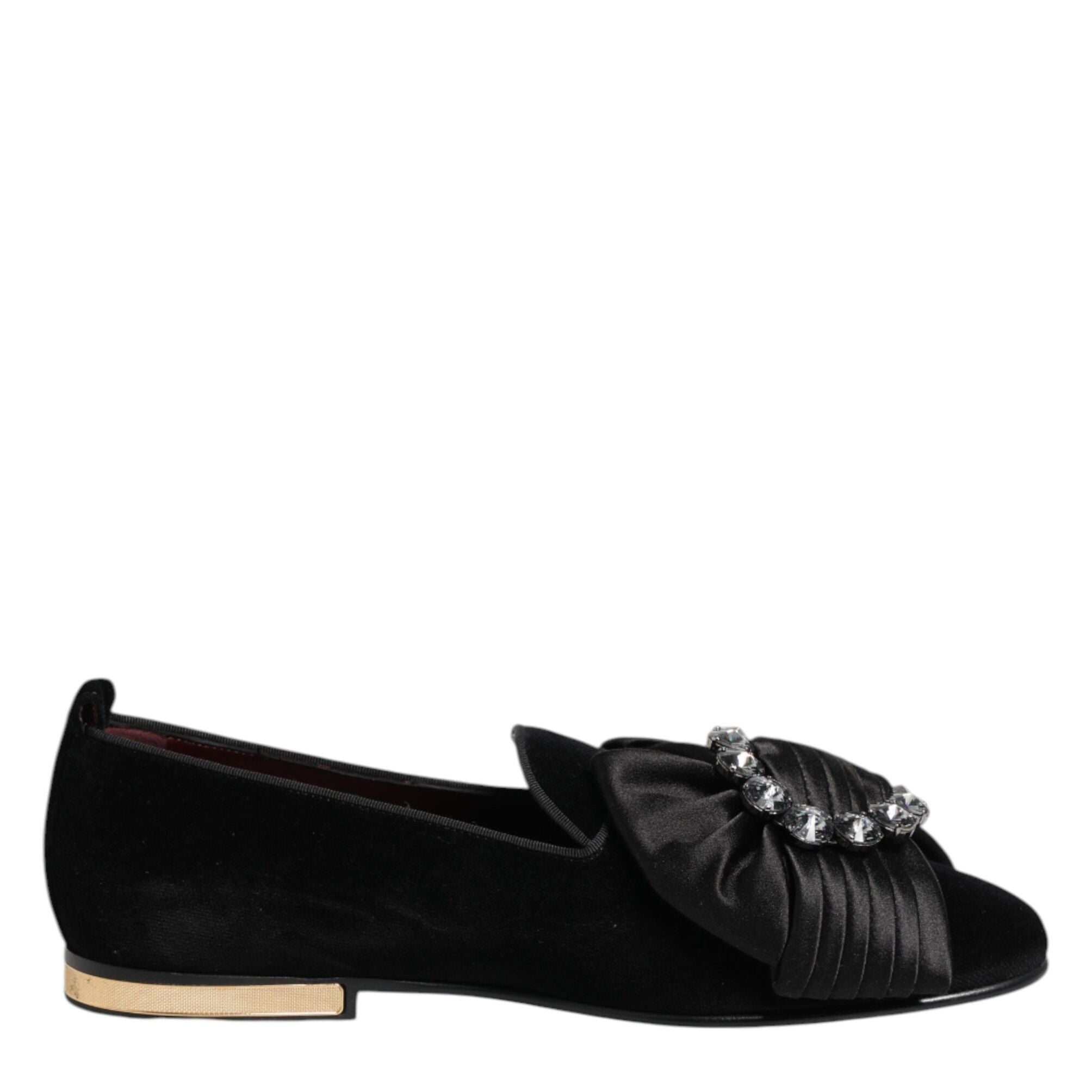 Dolce & Gabbana Black VATICANO Crystal Ribbon Slip On Shoes