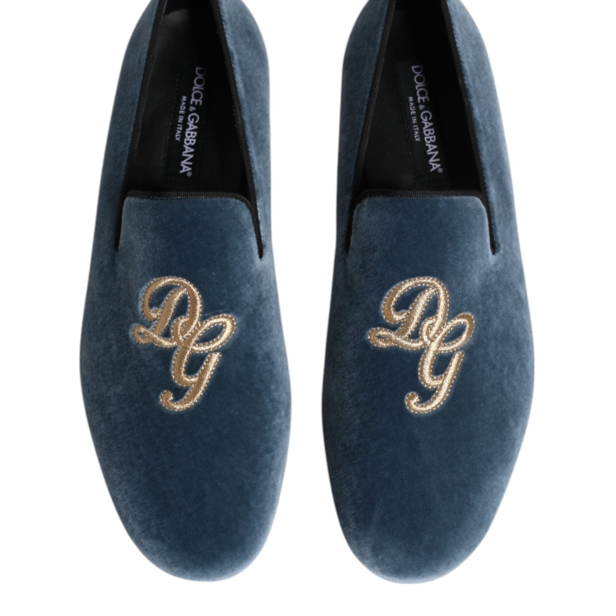 Dolce & Gabbana Blue Velvet DG Logo Loafers Formal Shoes