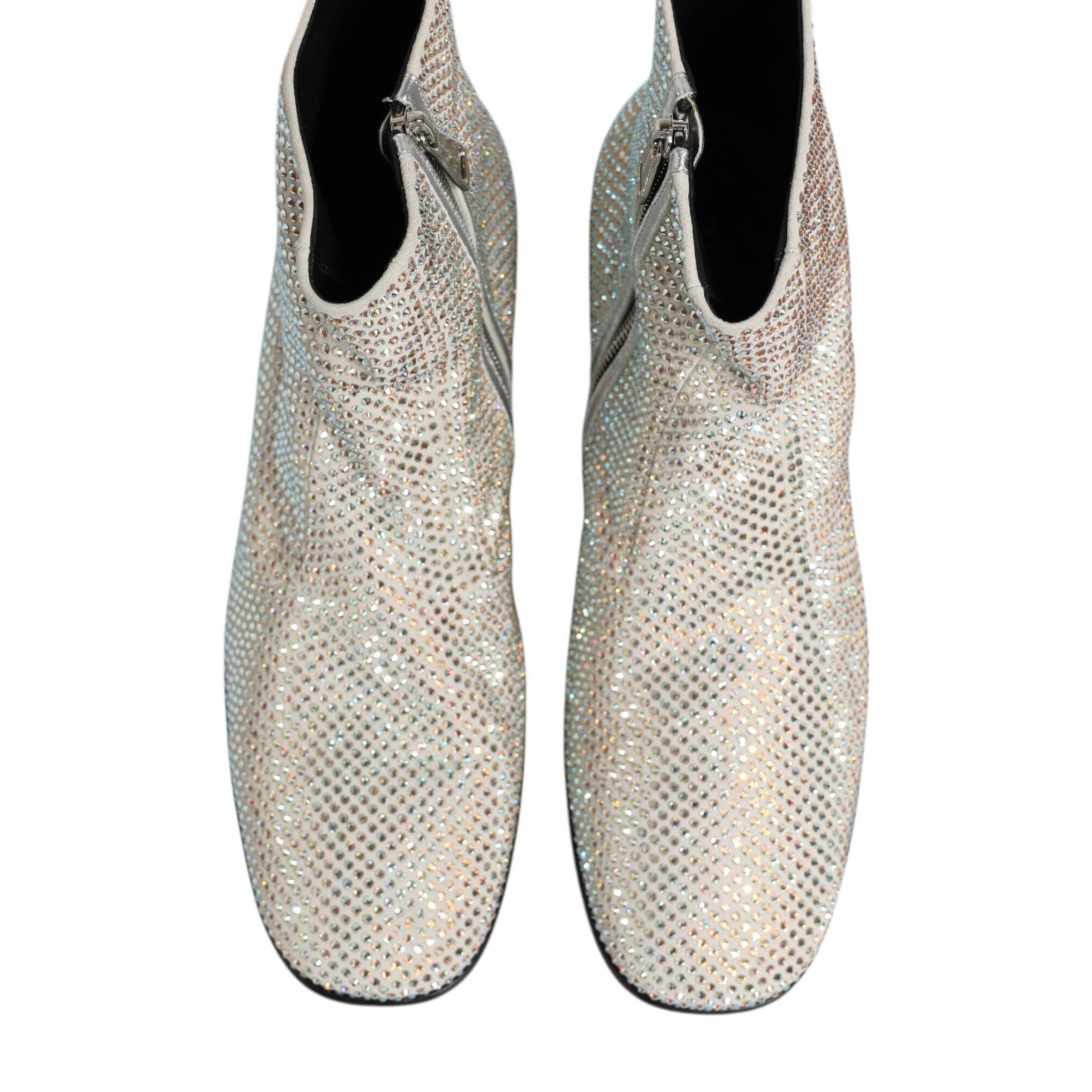 Dolce & Gabbana White Strass DG Logo Heels Ankle Boots Shoes