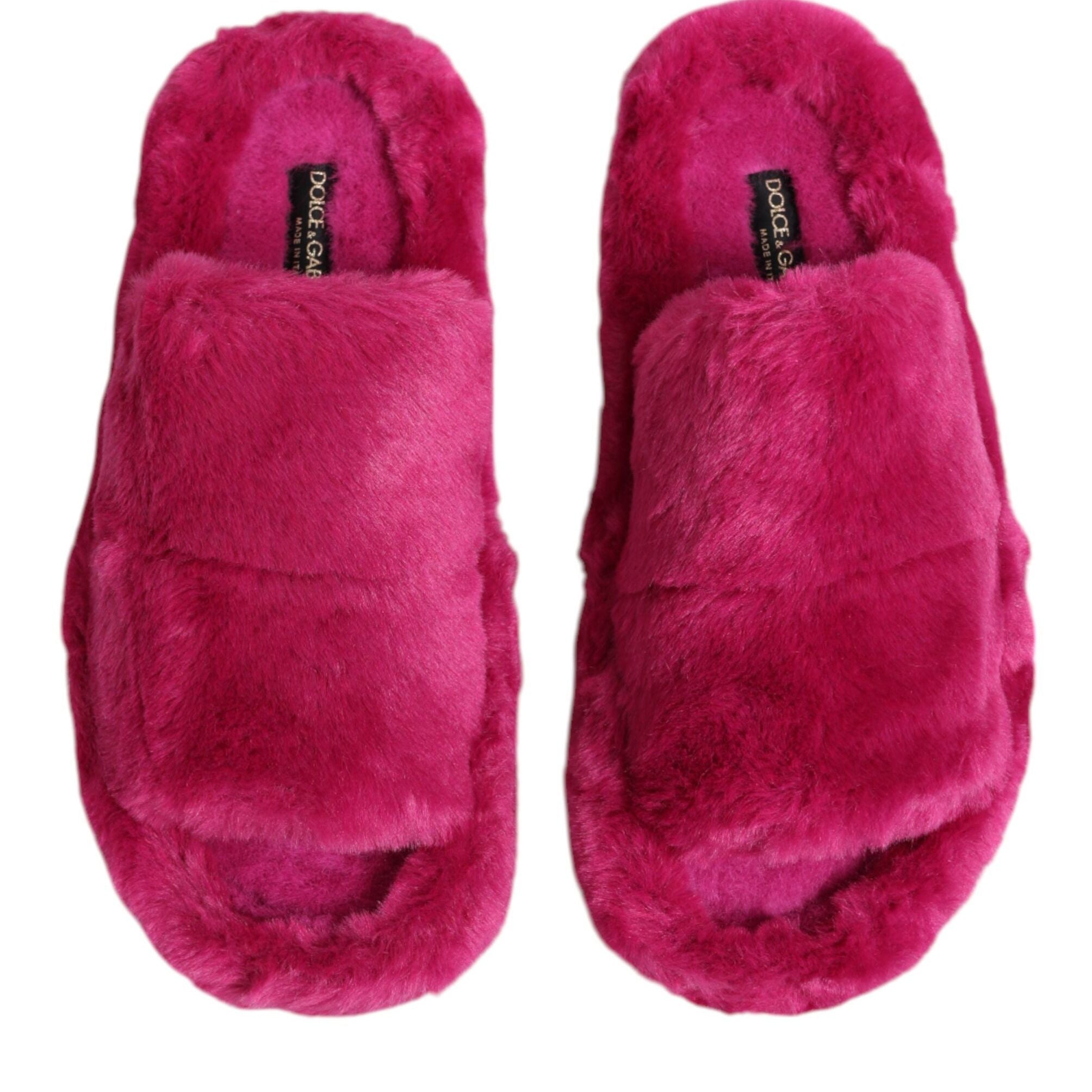 Dolce & Gabbana Pink Acrylic Faux Fur Mens Flats Sandals Shoes