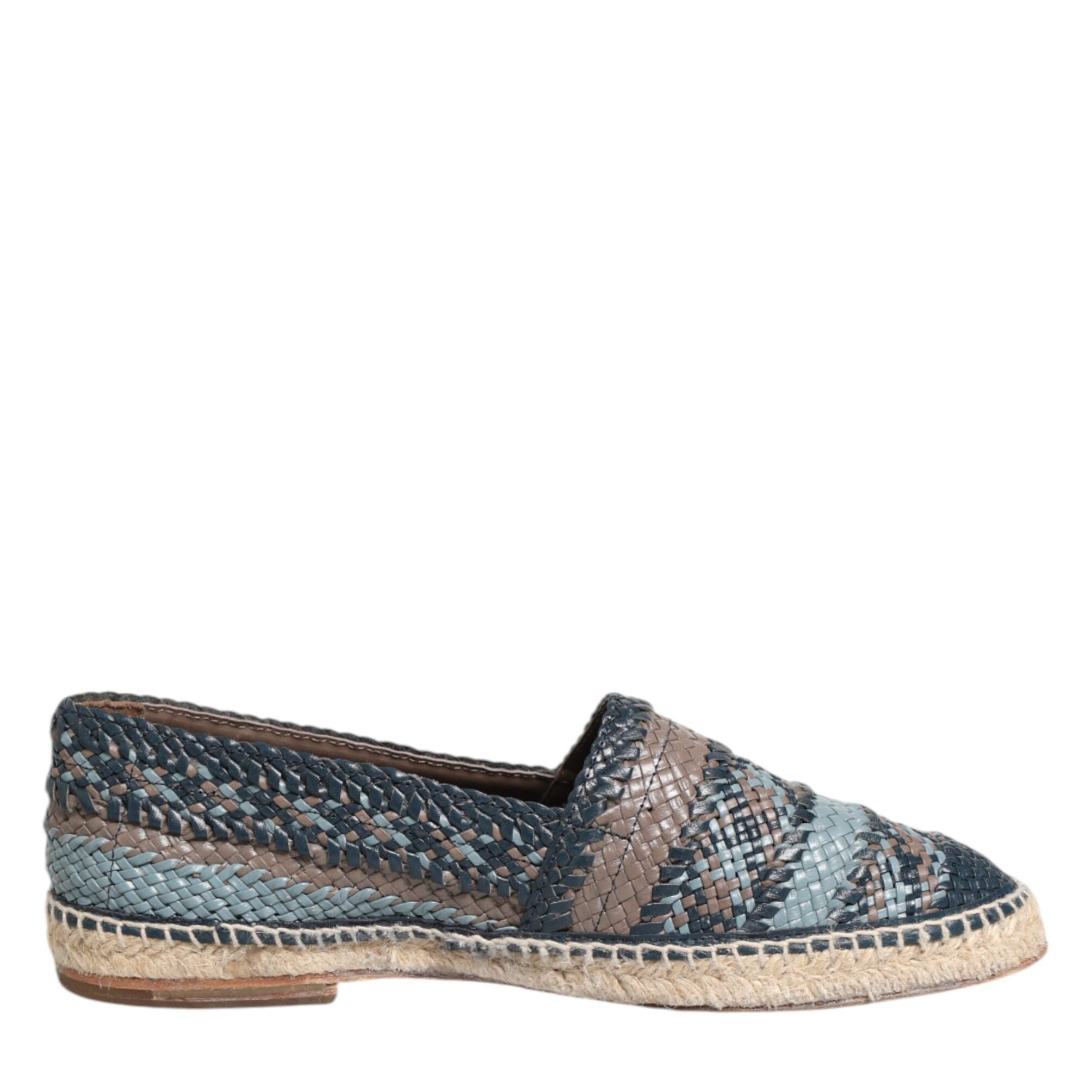 Dolce & Gabbana Blue Gray Woven Leather Buffalo Espadrille Shoes