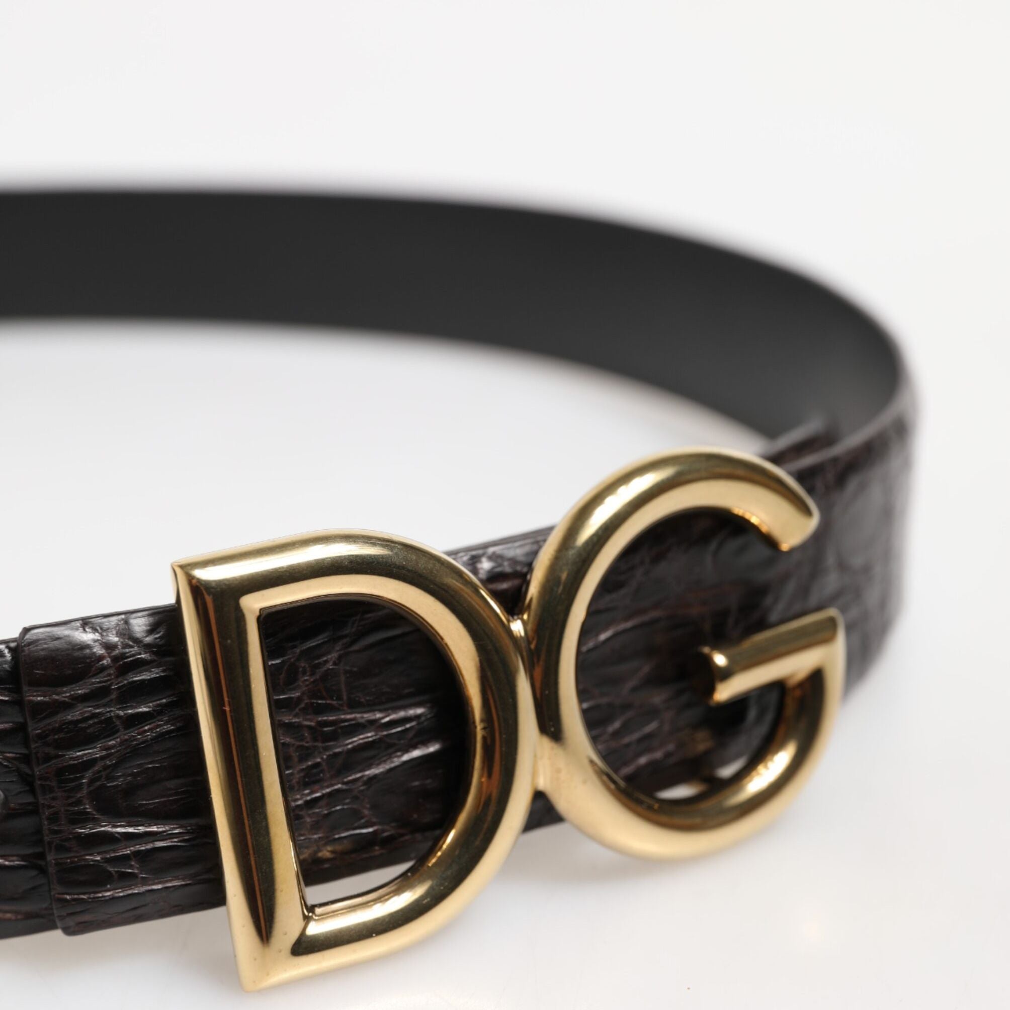 Dolce & Gabbana Black Exotic Leather DG Logo Buckle Belt