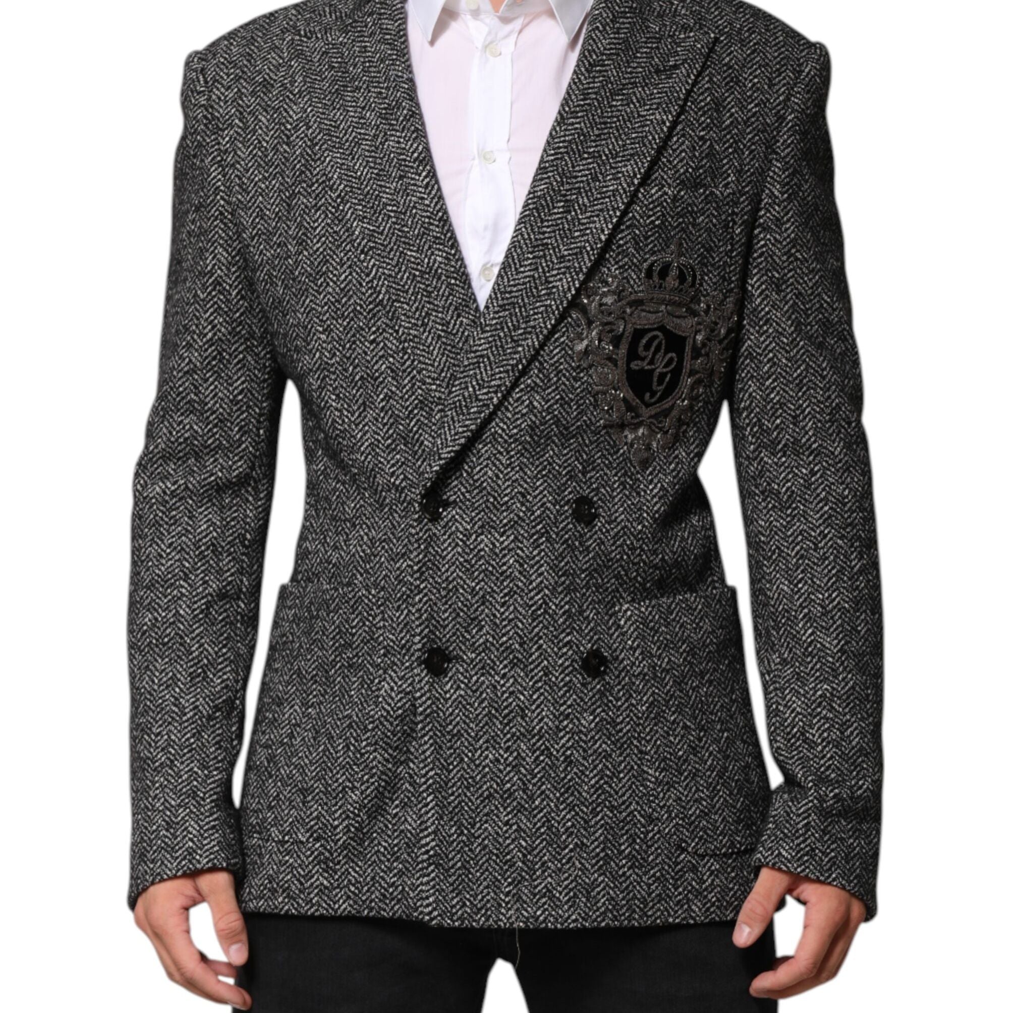 Dolce & Gabbana Black White Double Breasted Men Suit Blazer