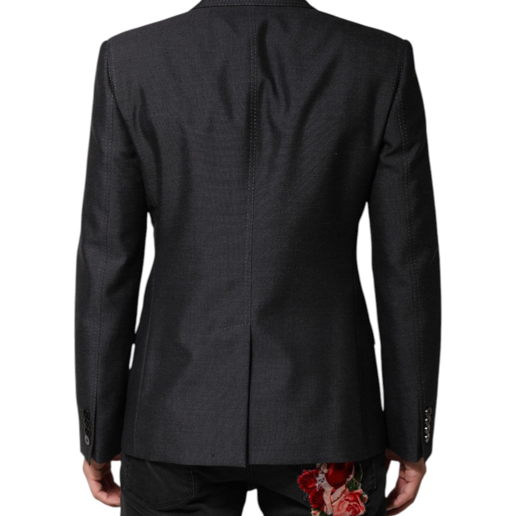 Dolce & Gabbana Dark Gray Bee Embroidery Wool Coat Blazer