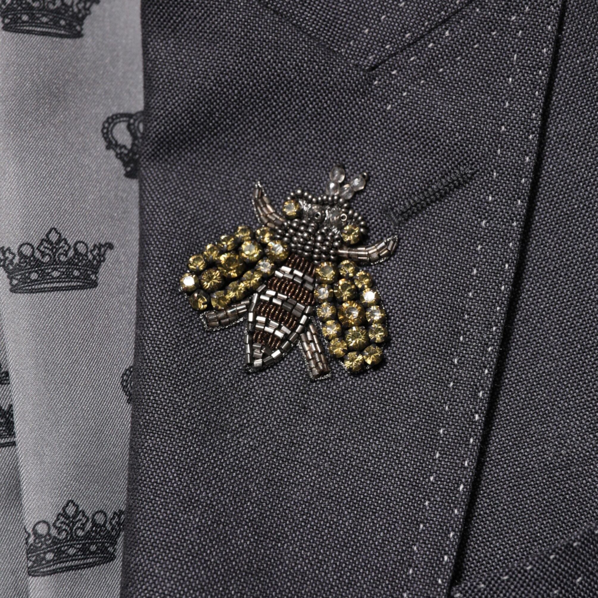 Dolce & Gabbana Dark Gray Bee Embroidery Wool Coat Blazer