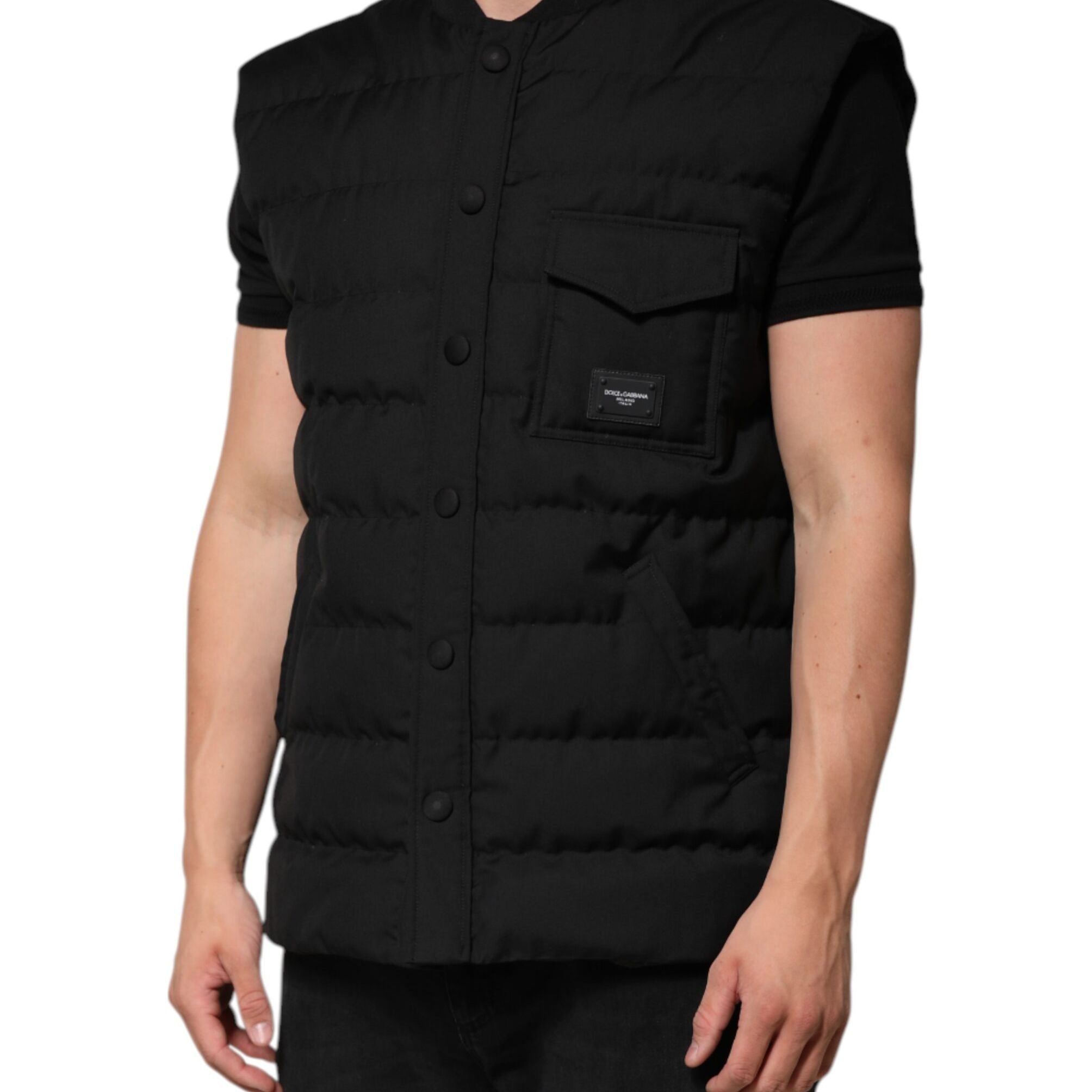 Dolce & Gabbana Black Sleeveless Parka Logo Plaque Jacket