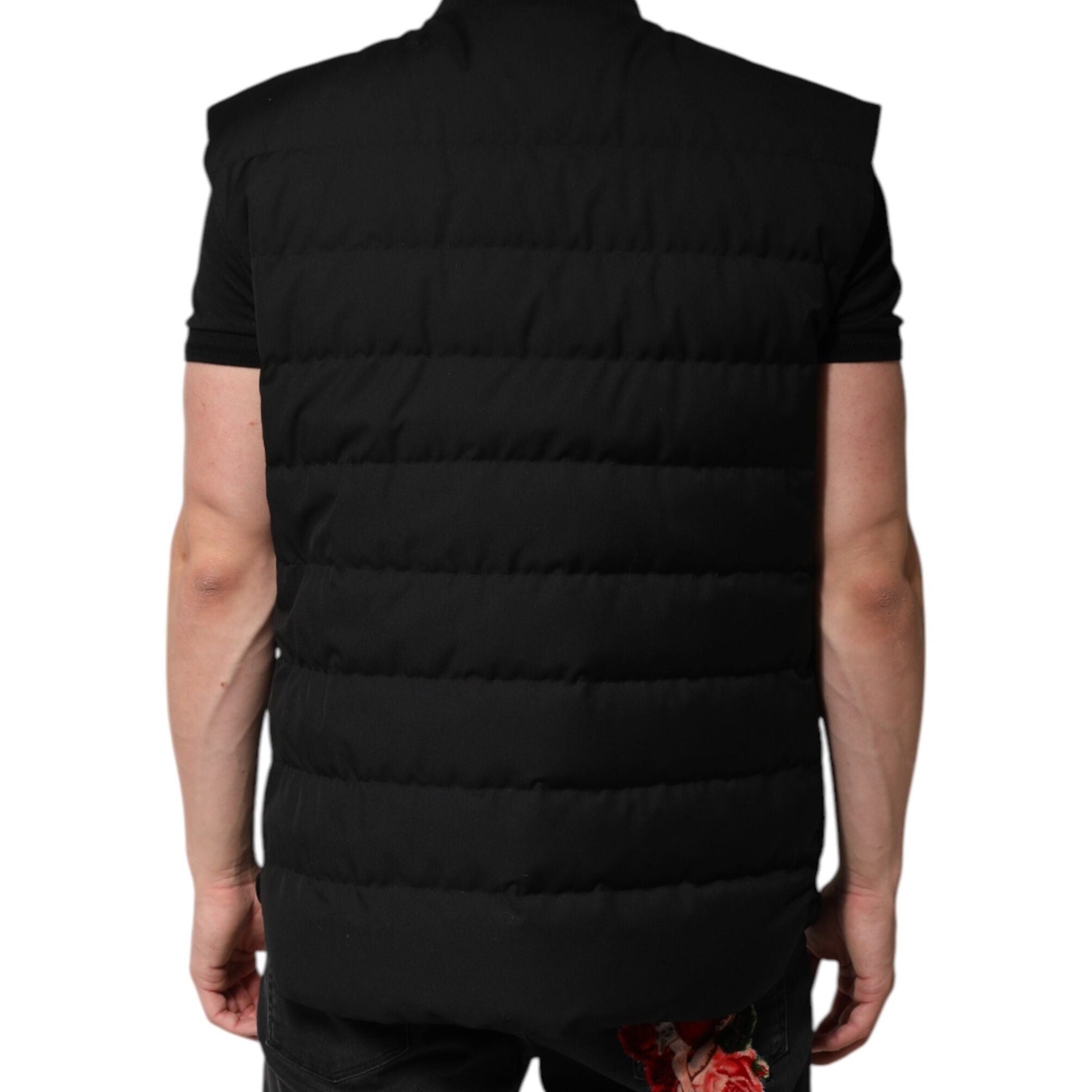 Dolce & Gabbana Black Sleeveless Parka Logo Plaque Jacket