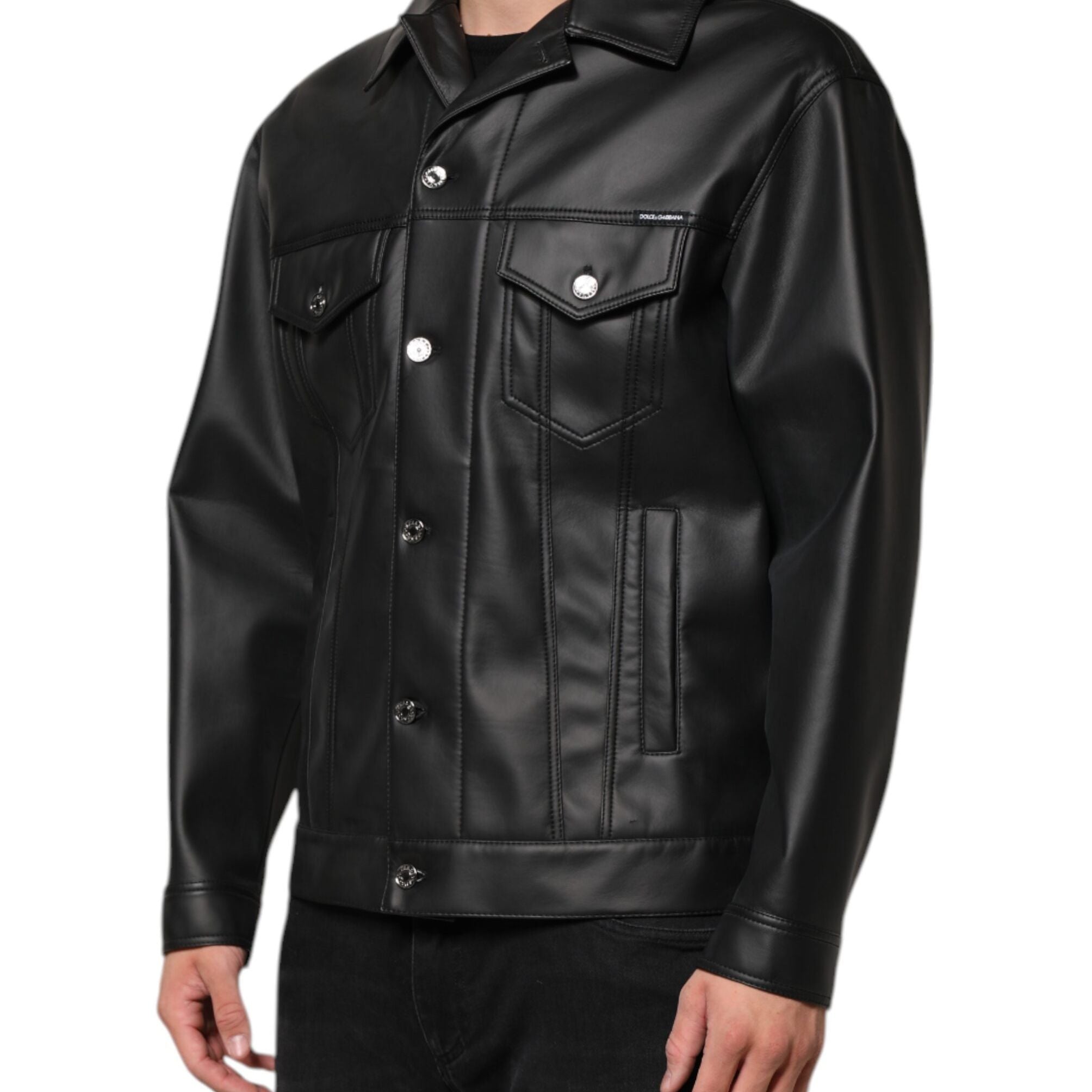 Dolce & Gabbana Black Polyester Button Down Biker Jacket