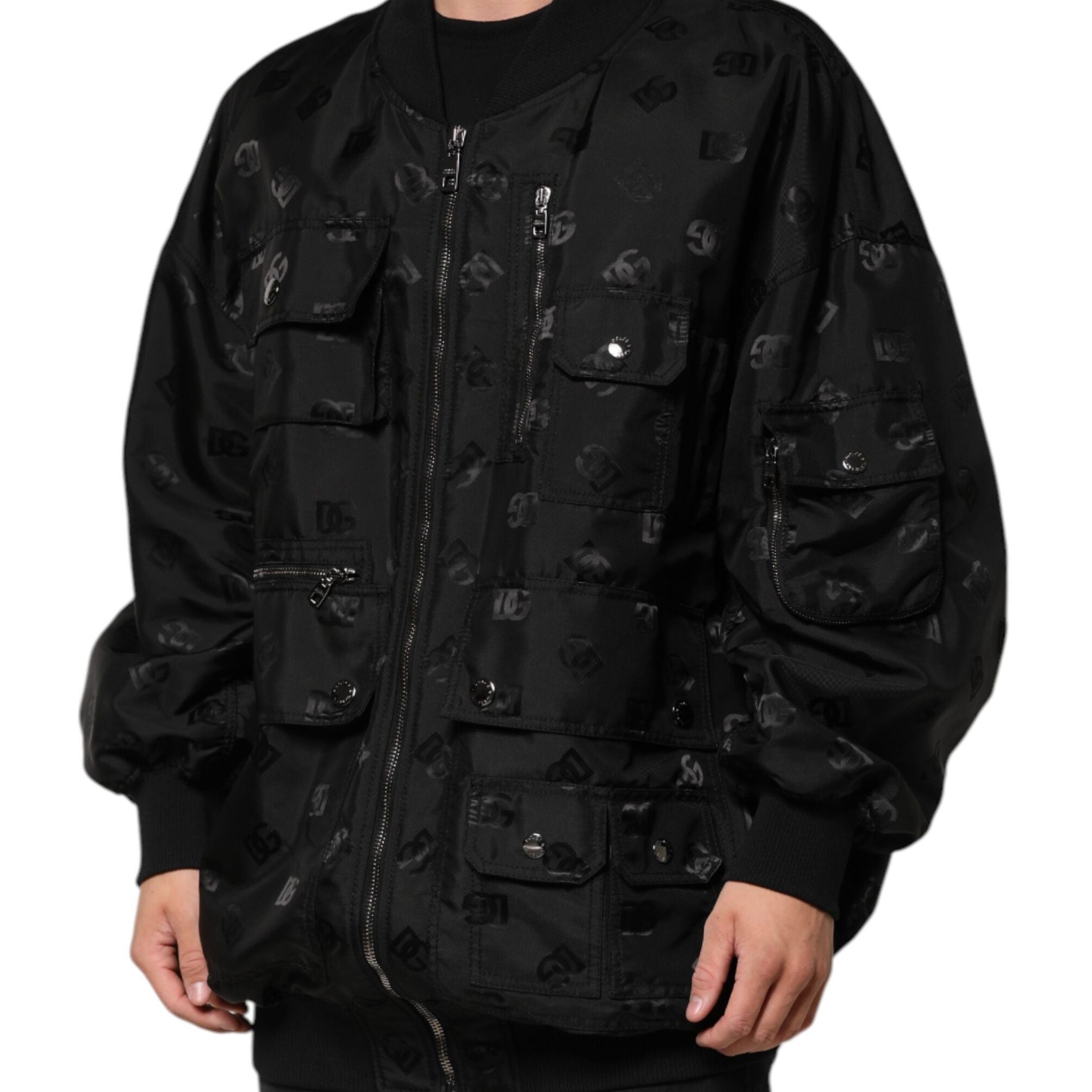 Dolce & Gabbana Black Cargo Windbraker Logo Mania Jacket