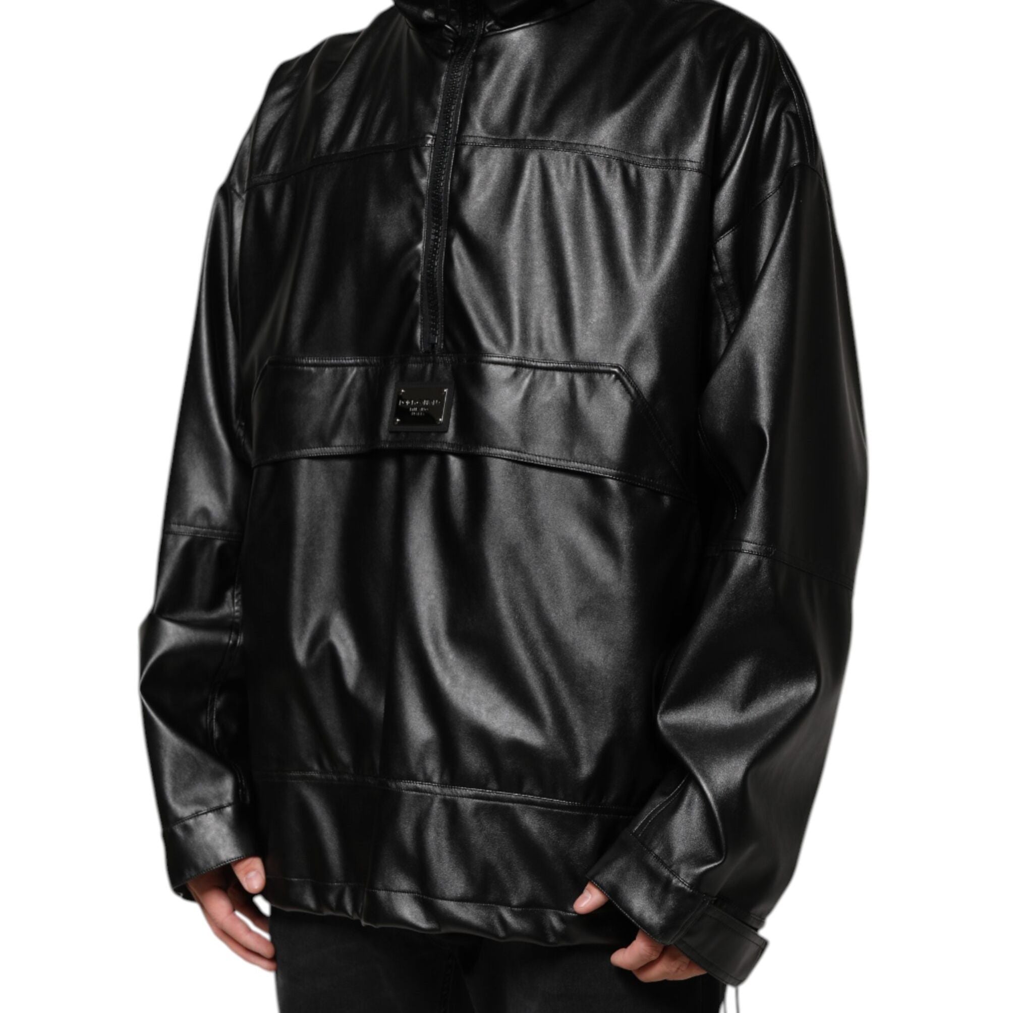 Dolce & Gabbana Black Polyester Logo Plaque Bomber Jacket