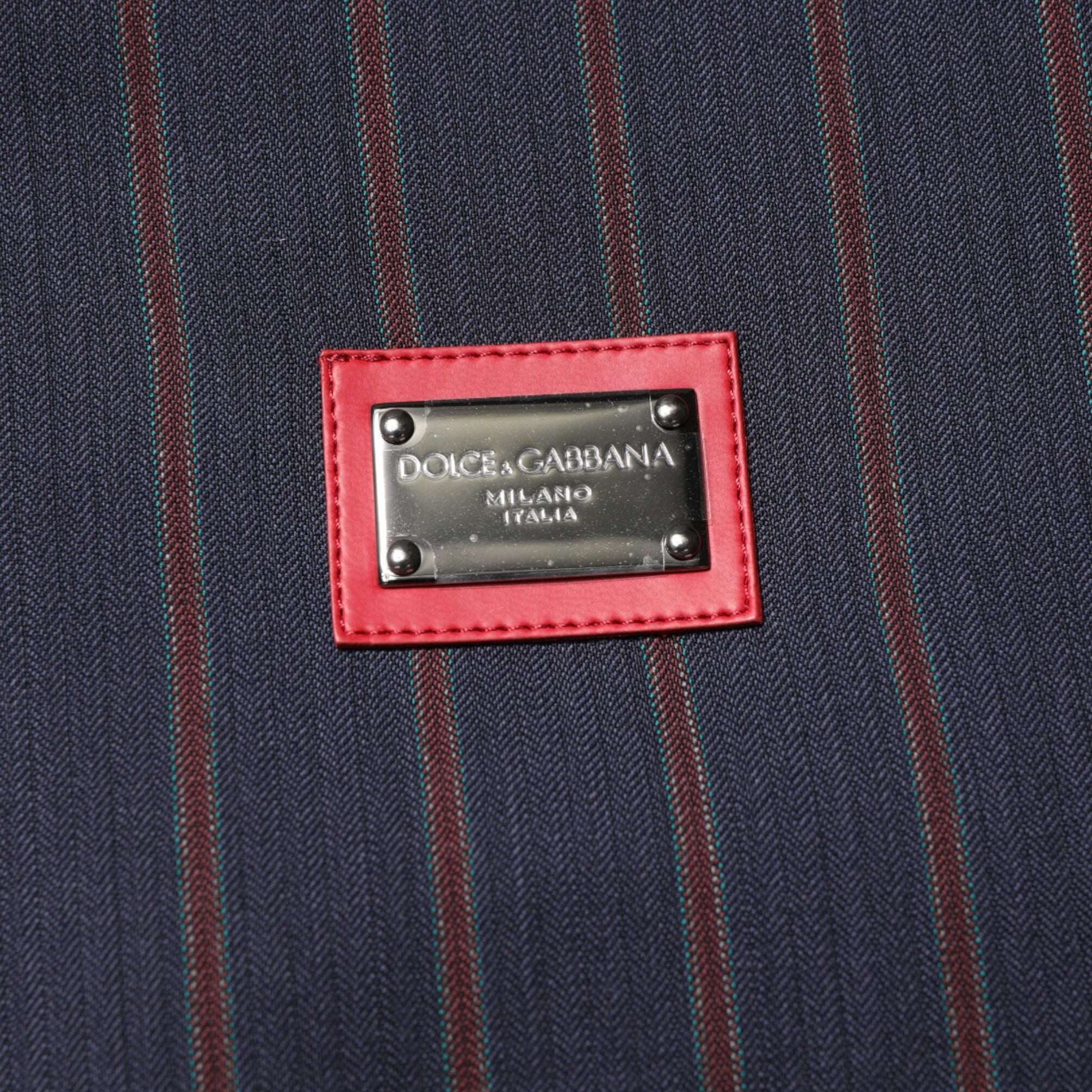 Dolce & Gabbana Blue Red Striped Logo Plaque Full Zip Jacket
