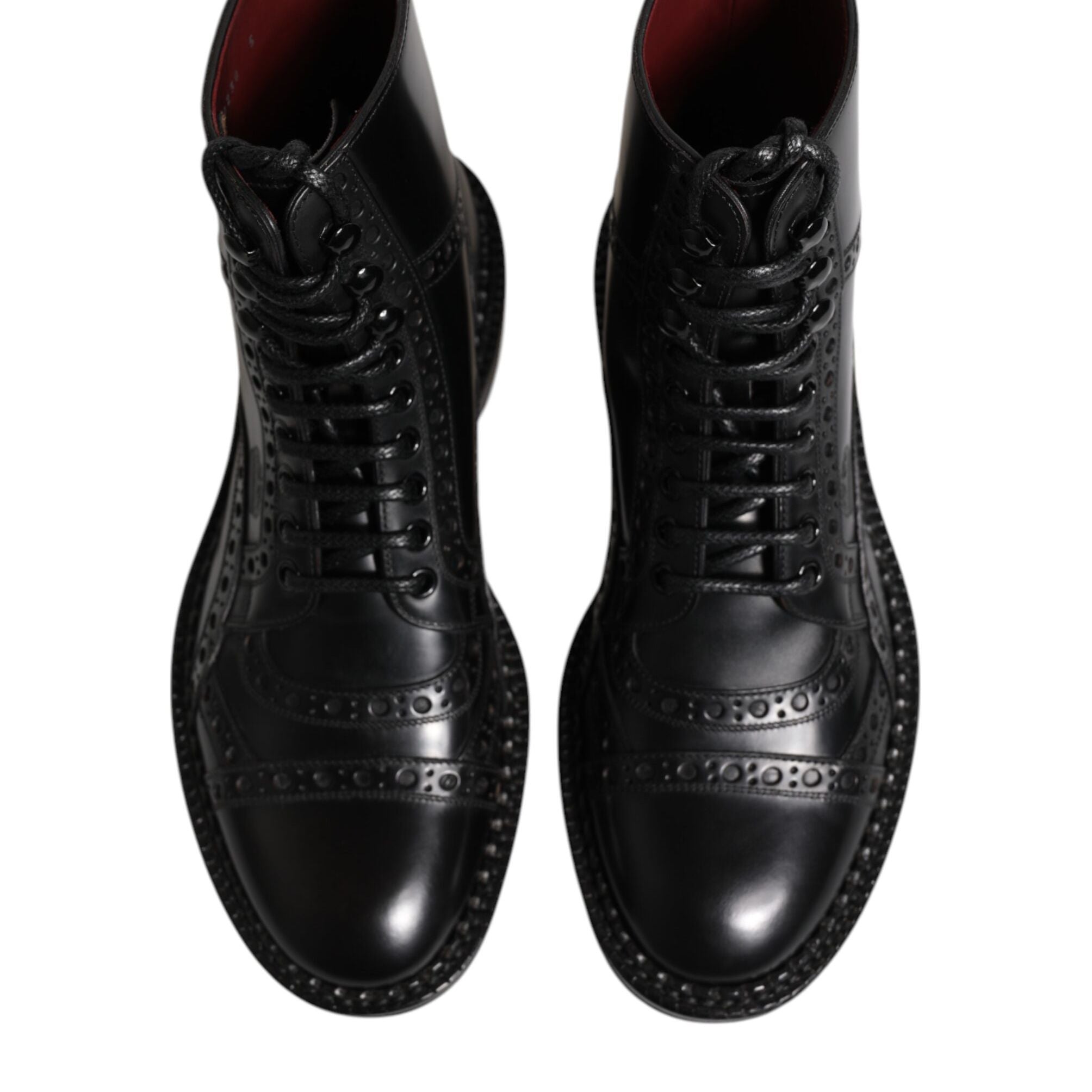 Dolce & Gabbana Black Leather Lace Up Mid Calf Boots Shoes