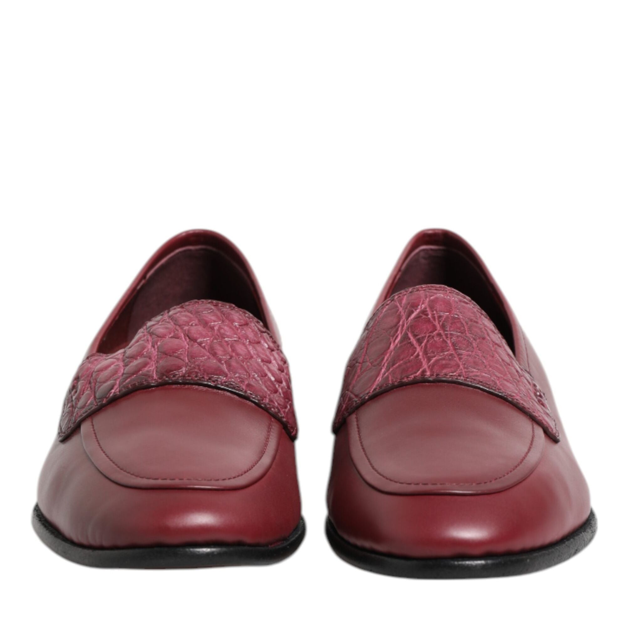 Dolce & Gabbana Burgundy Leather Formal Slip On Shoes