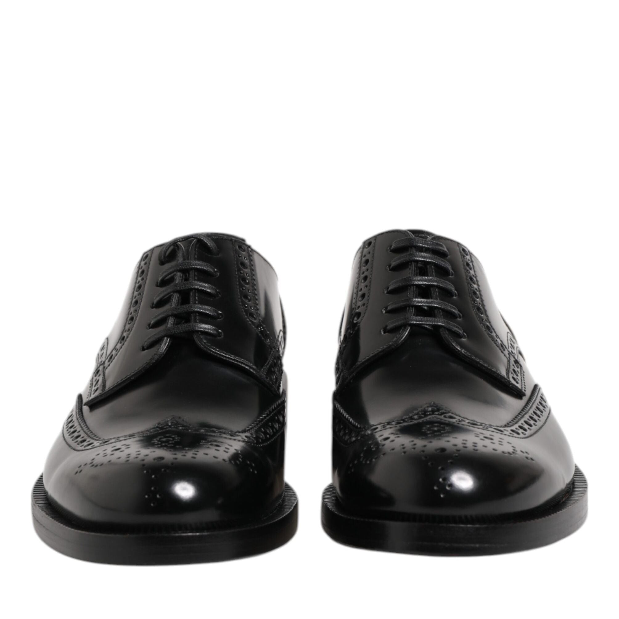 Dolce & Gabbana Black Leather Derby Wingtip Formal Shoes