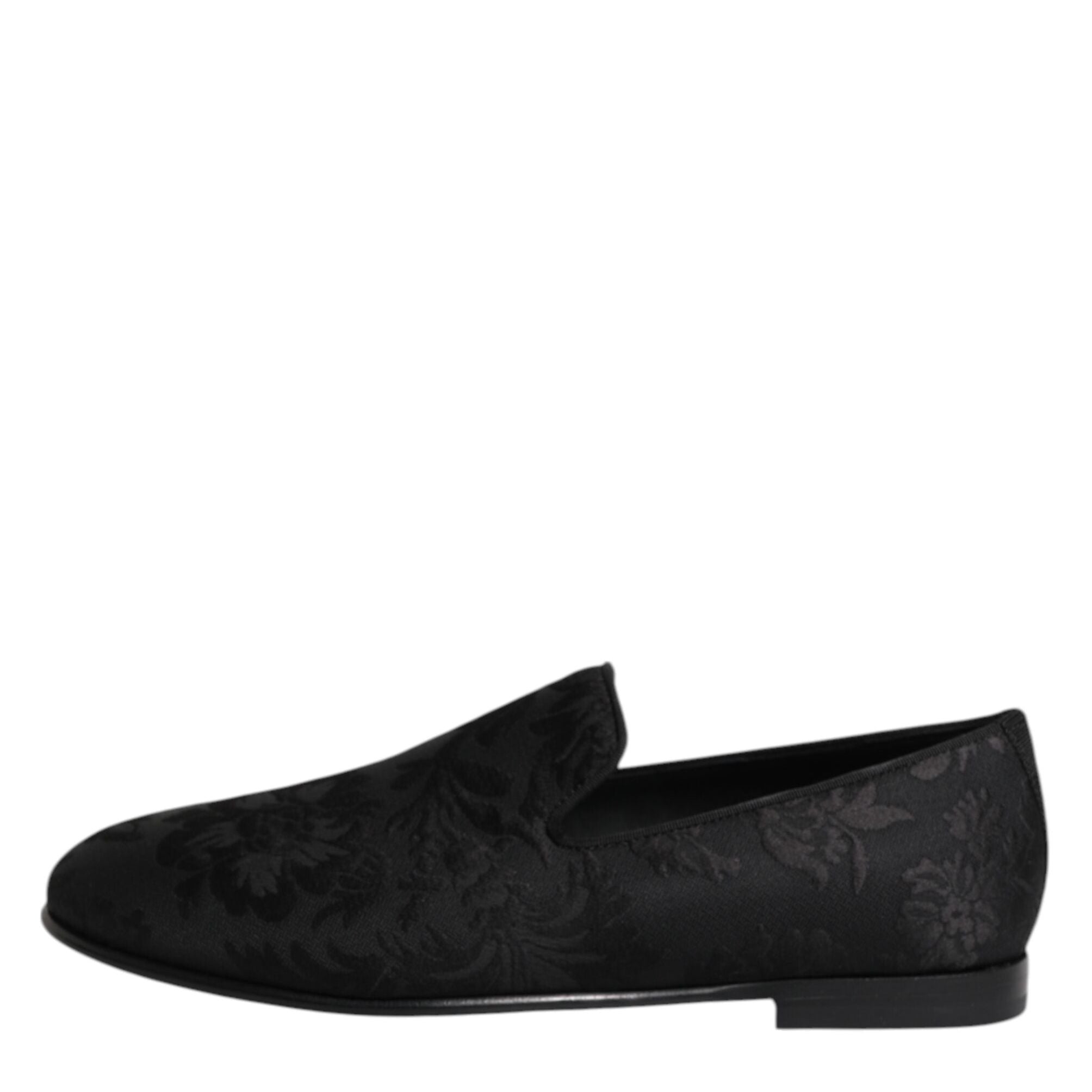 Dolce & Gabbana Black Floral Brocade Loafers Men Dress Shoes