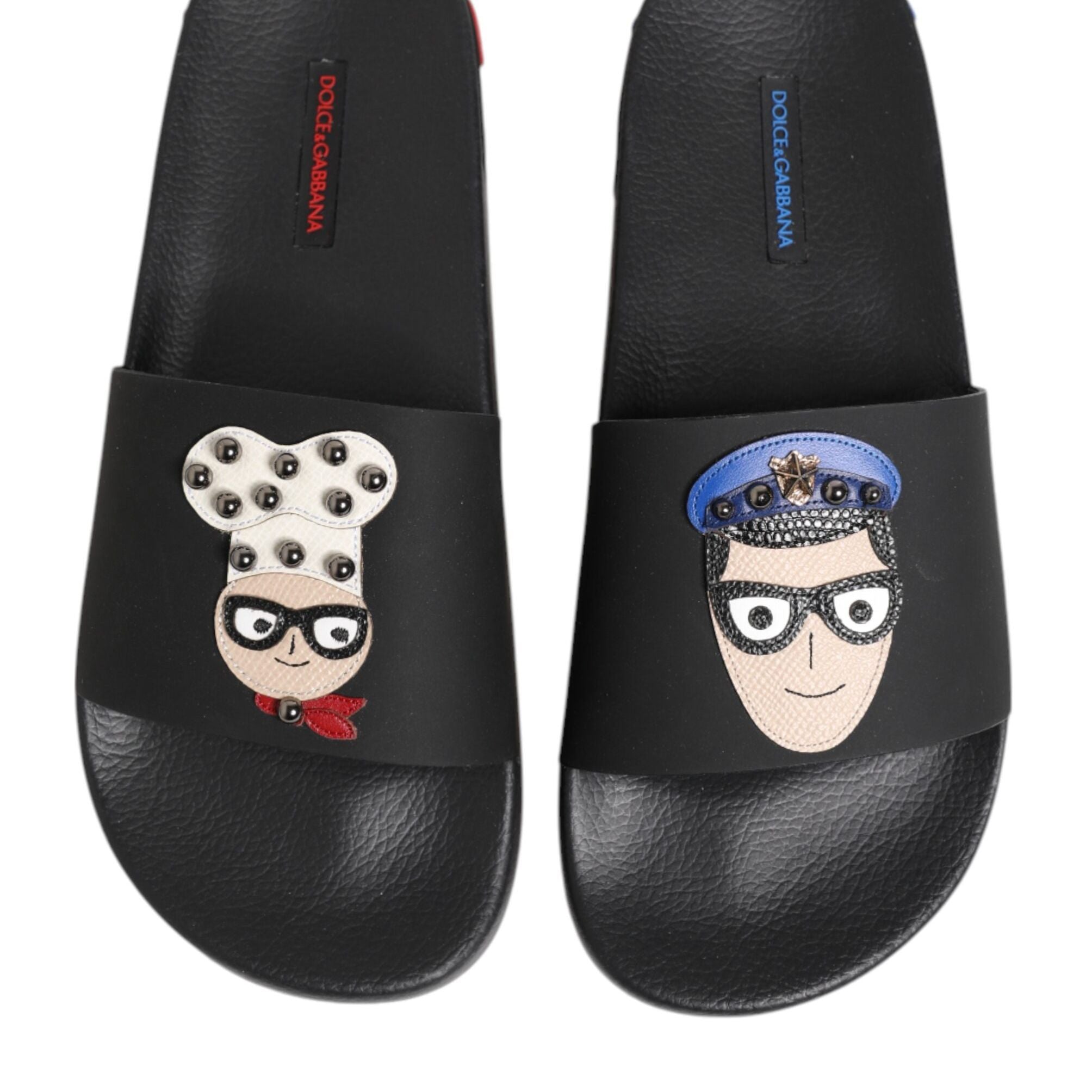 Dolce & Gabbana Black Leather Slides Flats Beachwear Shoes