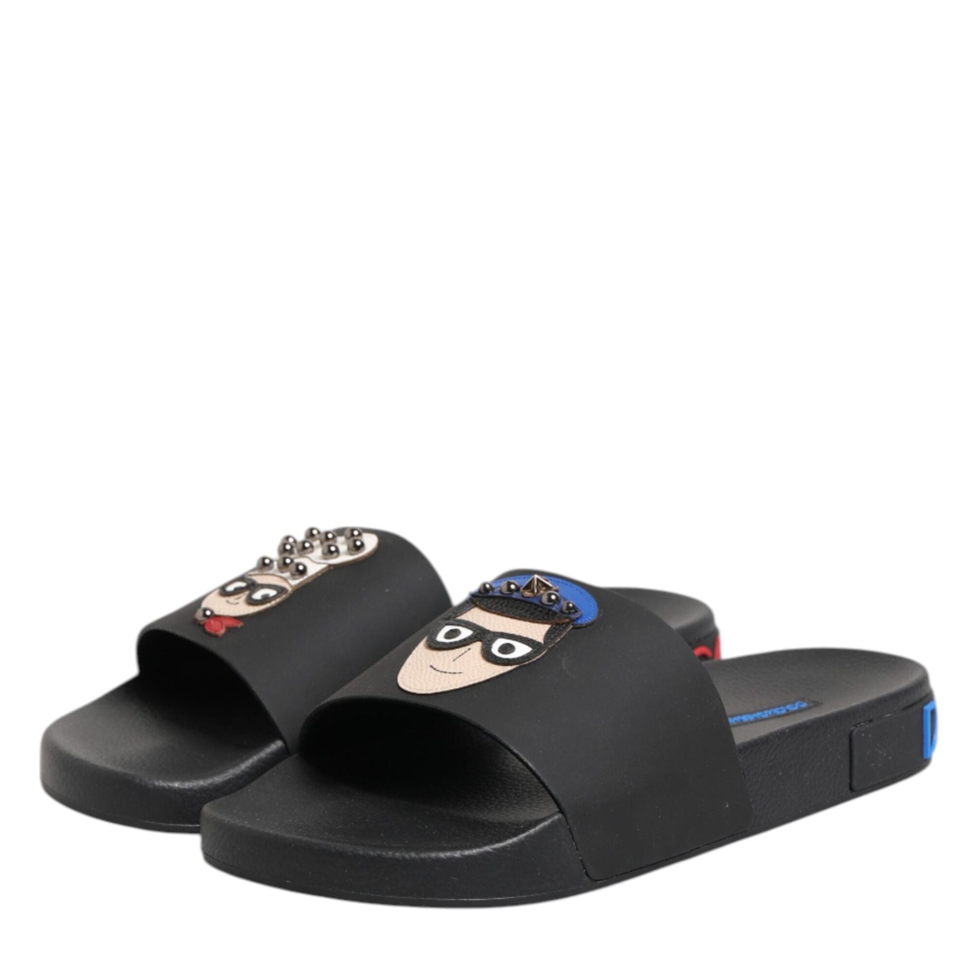 Dolce & Gabbana Black Leather Slides Flats Beachwear Shoes