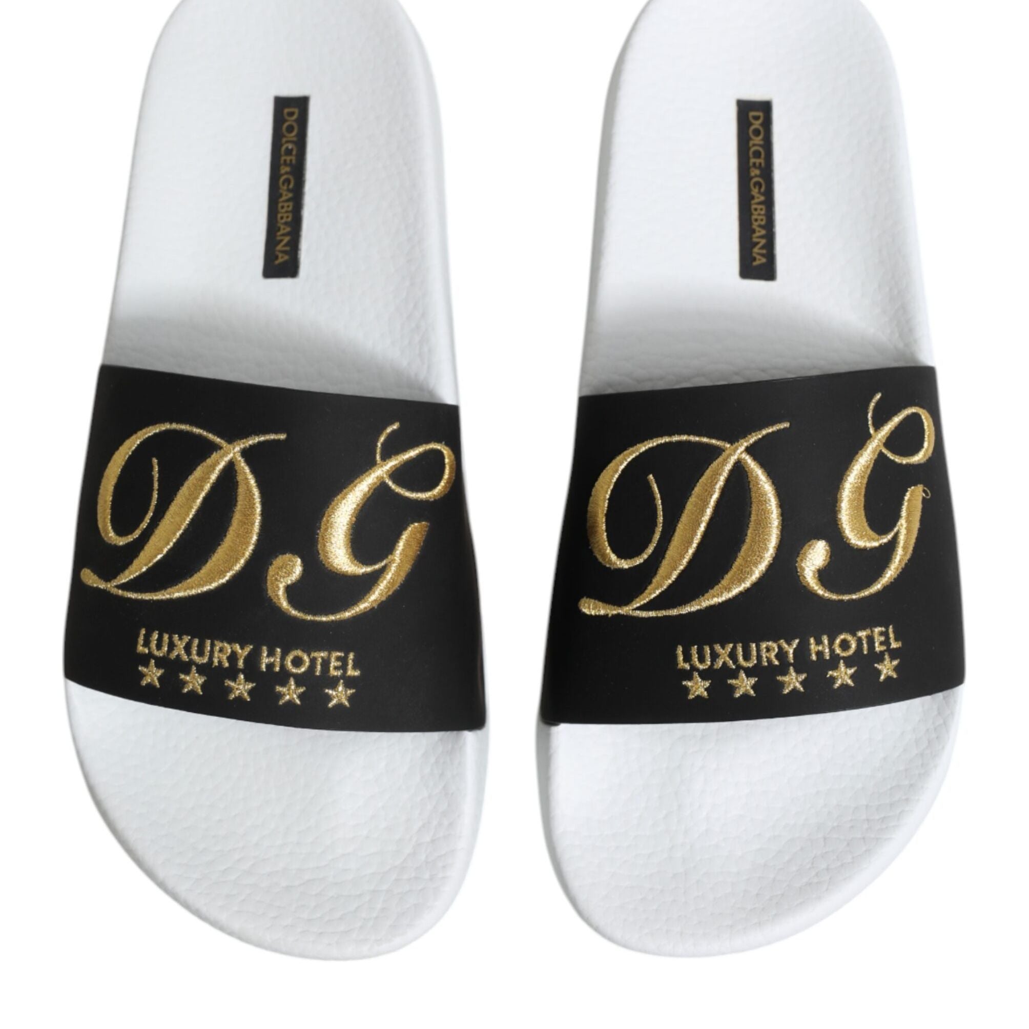 Dolce & Gabbana White Black Leather Sandals Beachwear Shoes