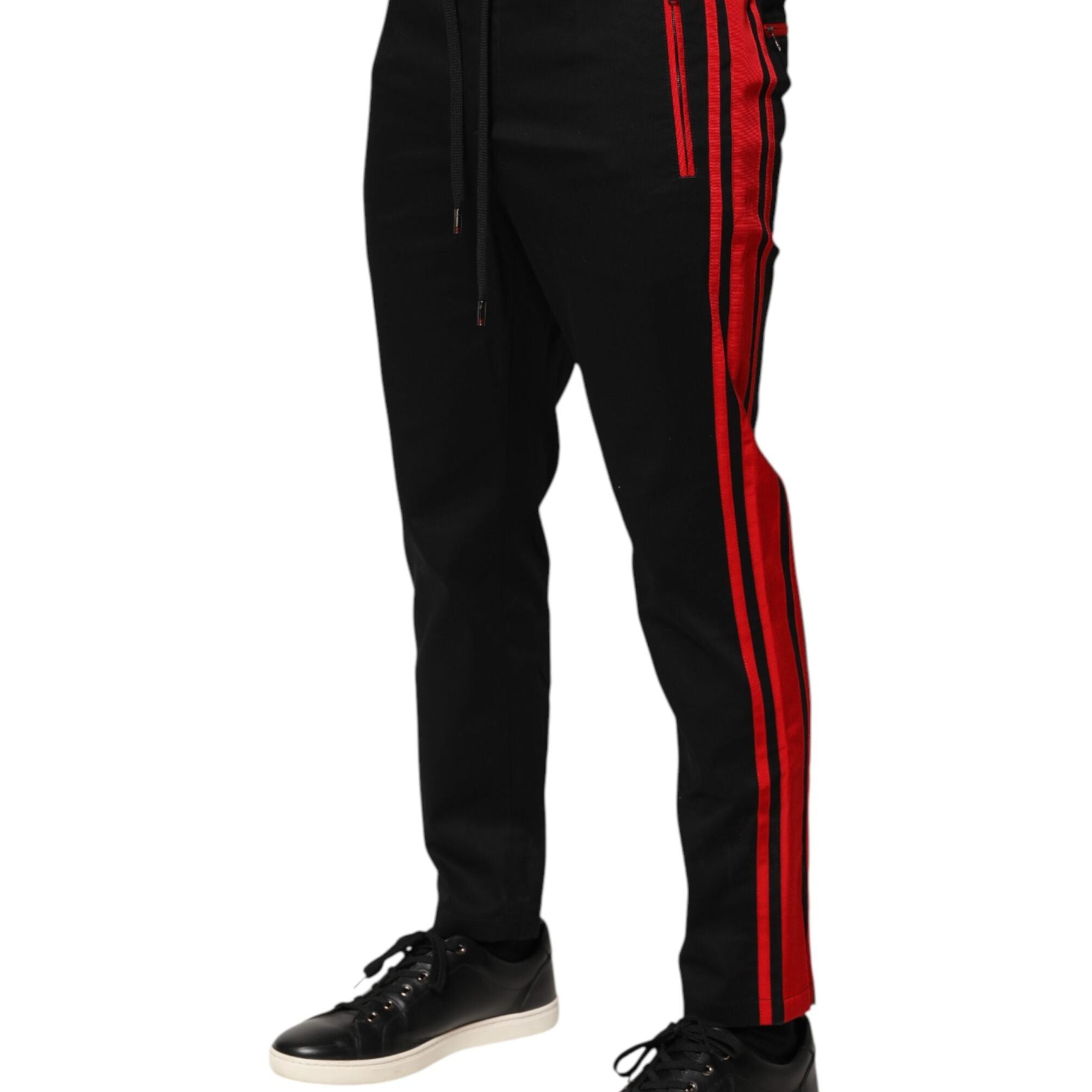Dolce & Gabbana Red Stripe Cotton Logo Jogger Sweatpants Pants