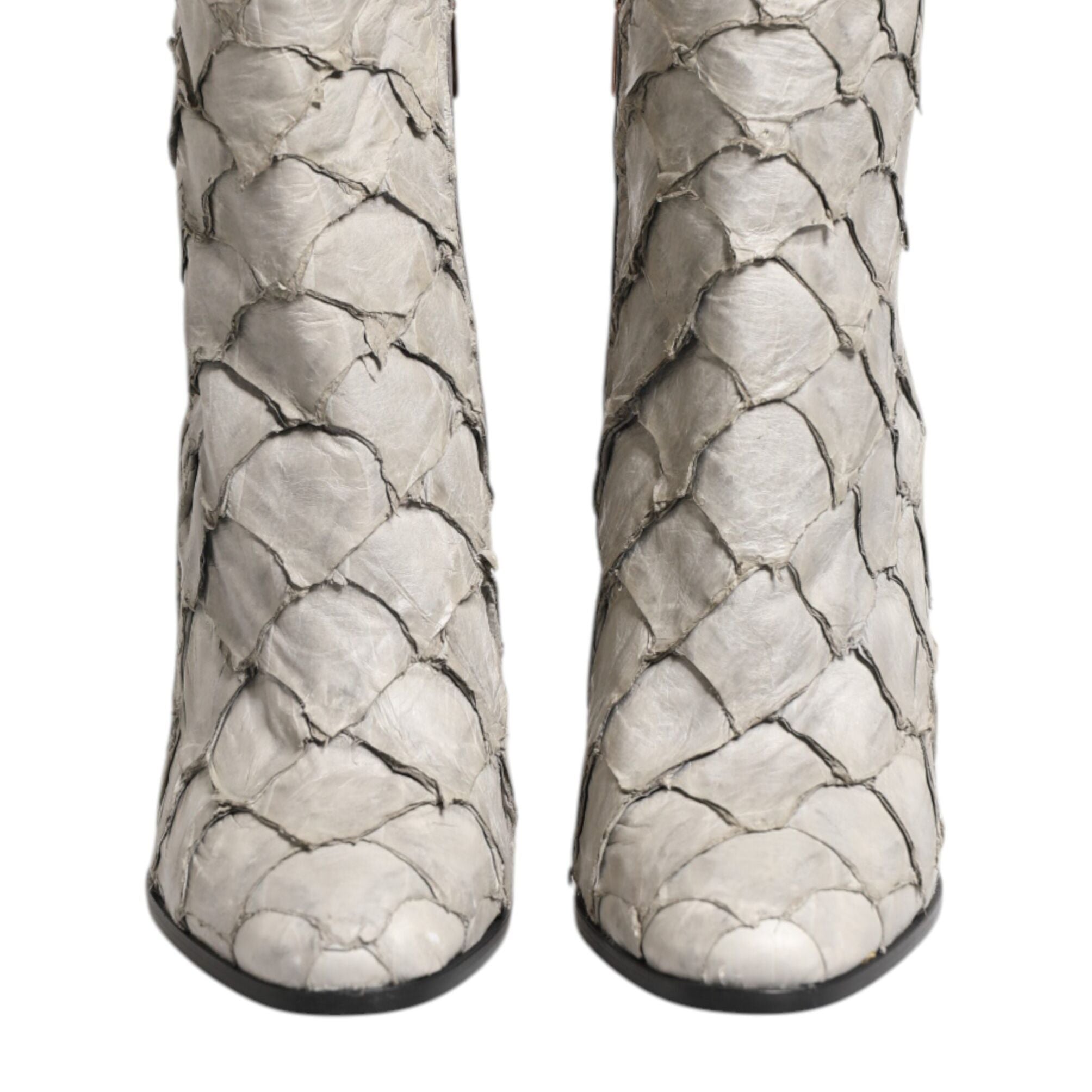 Dolce & Gabbana Off White Leather Heels Ankle Boots Shoes
