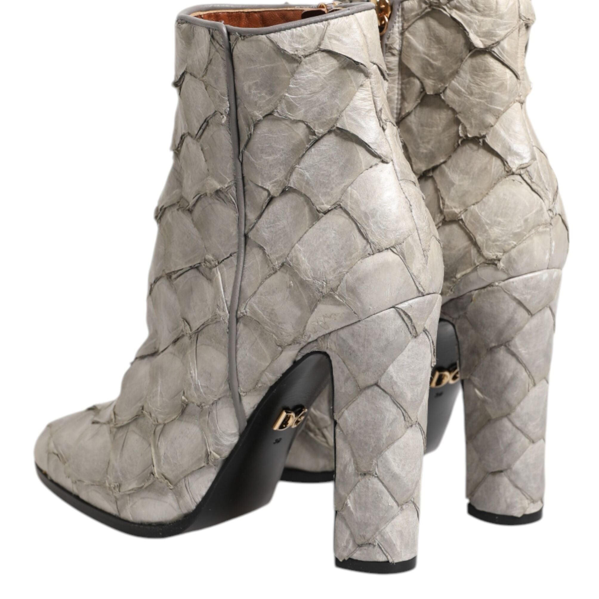Dolce & Gabbana Off White Leather Heels Ankle Boots Shoes