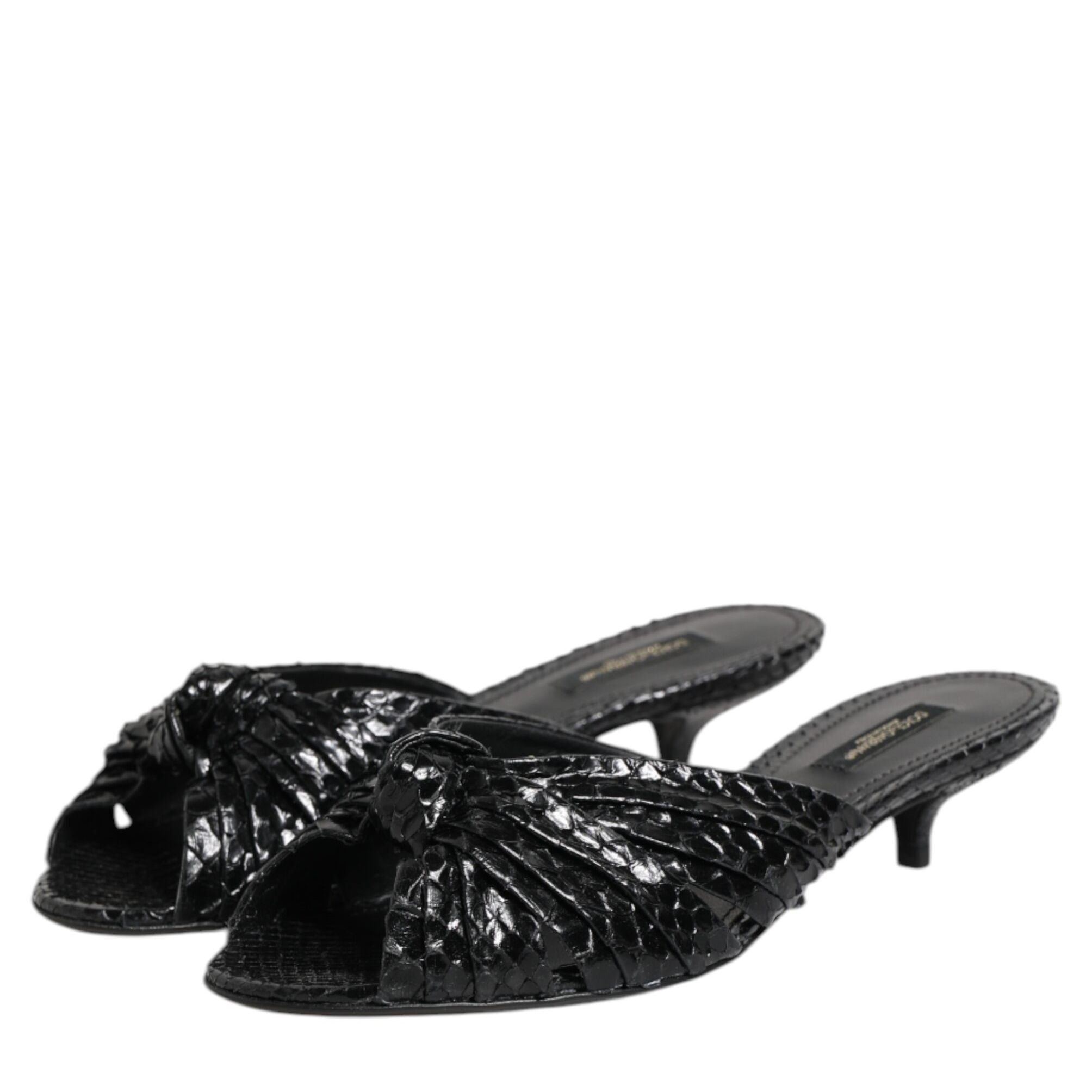 Dolce & Gabbana Black Leather Heels Slides Sandals Shoes