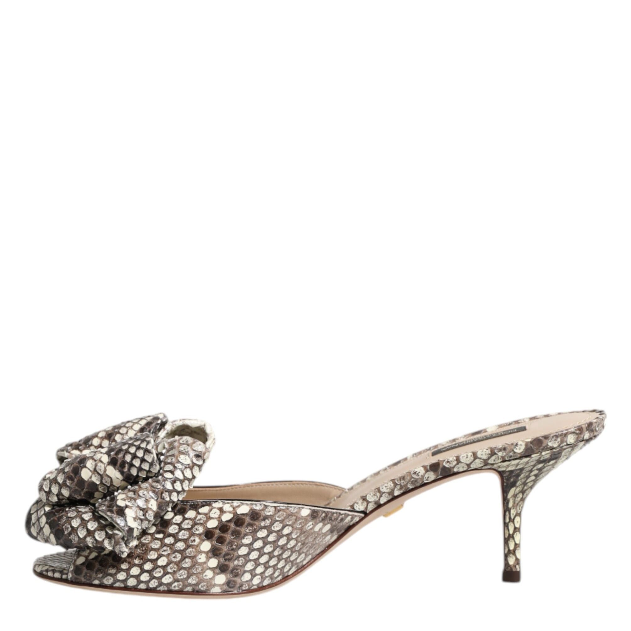 Dolce & Gabbana Multicolor Keira Bow Leather Peep Toe Mules Shoes