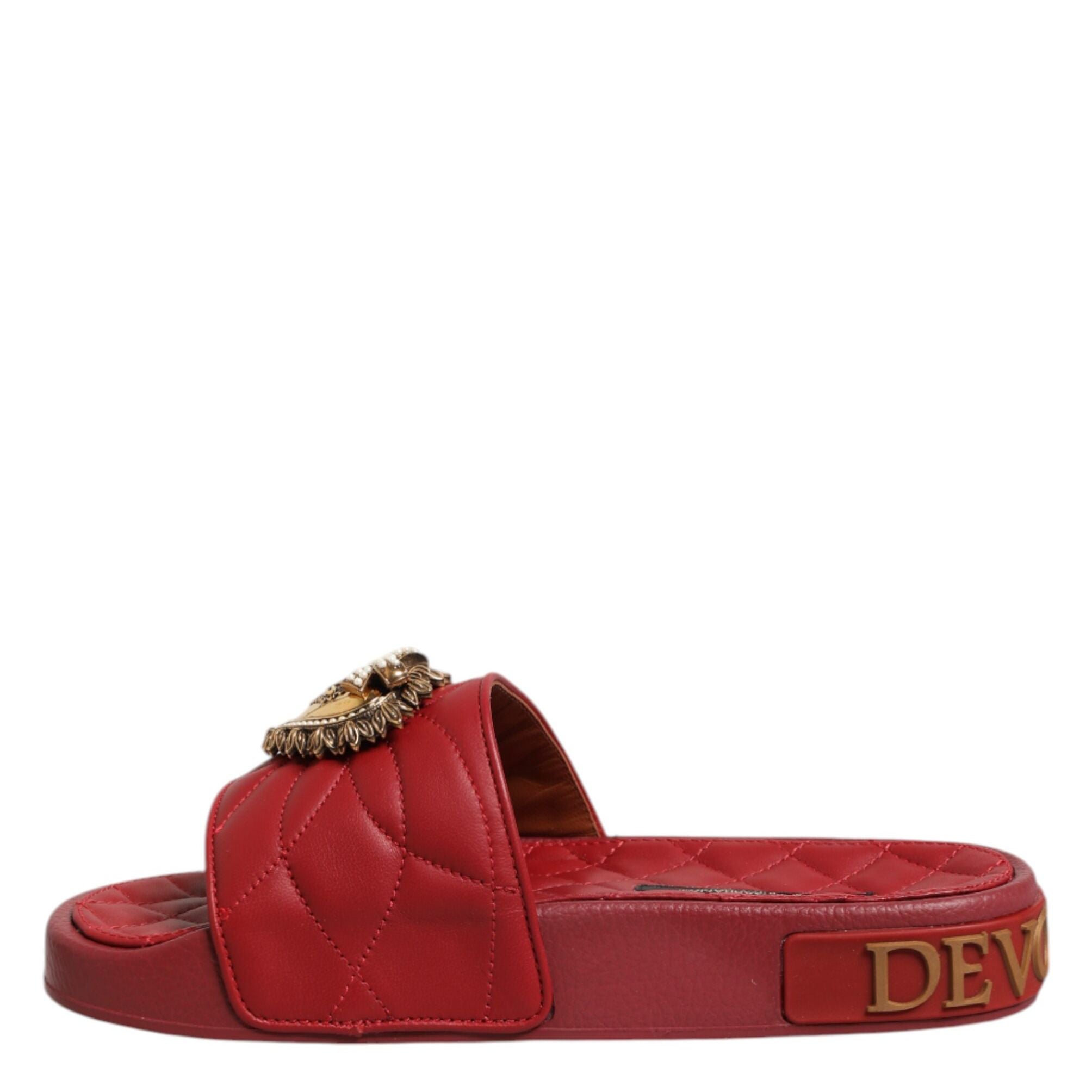 Dolce & Gabbana Red Devotion Matelassé Leather Slides Shoes