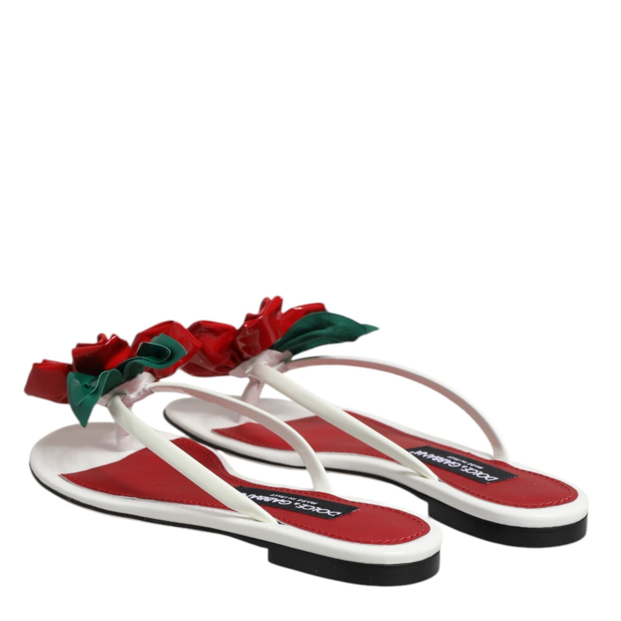 Dolce & Gabbana Red White KEIRA Flower Leather Sandals Shoes