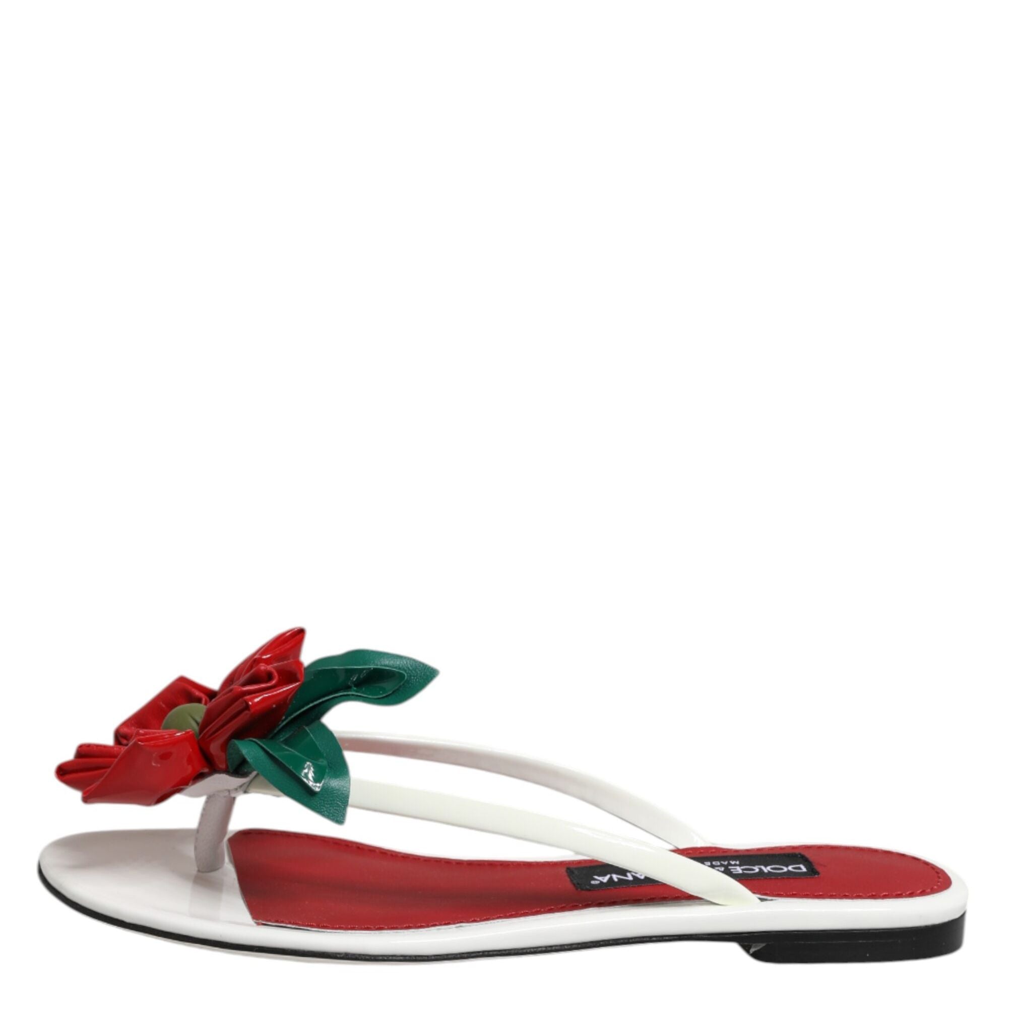 Dolce & Gabbana Red White KEIRA Flower Leather Sandals Shoes