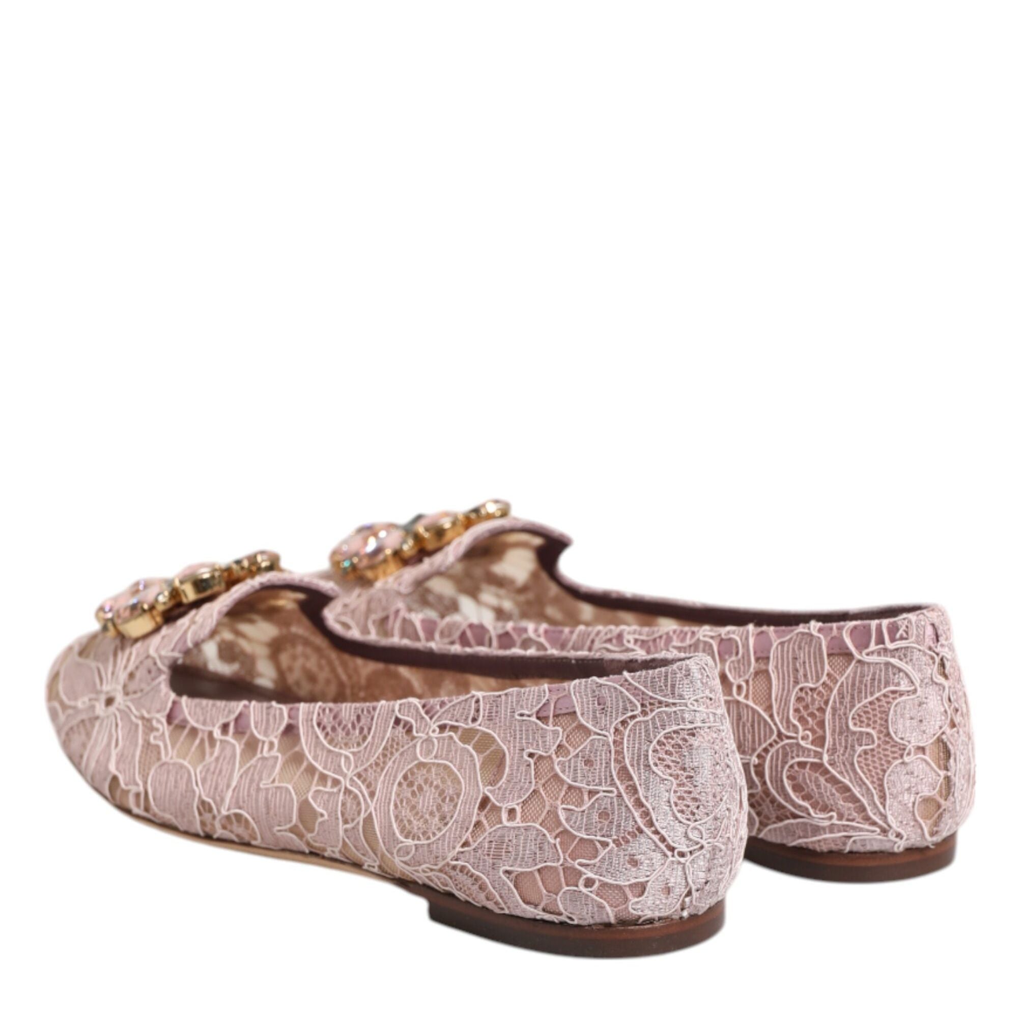Dolce & Gabbana Pink Taormina Lace Crystals Flats Shoes